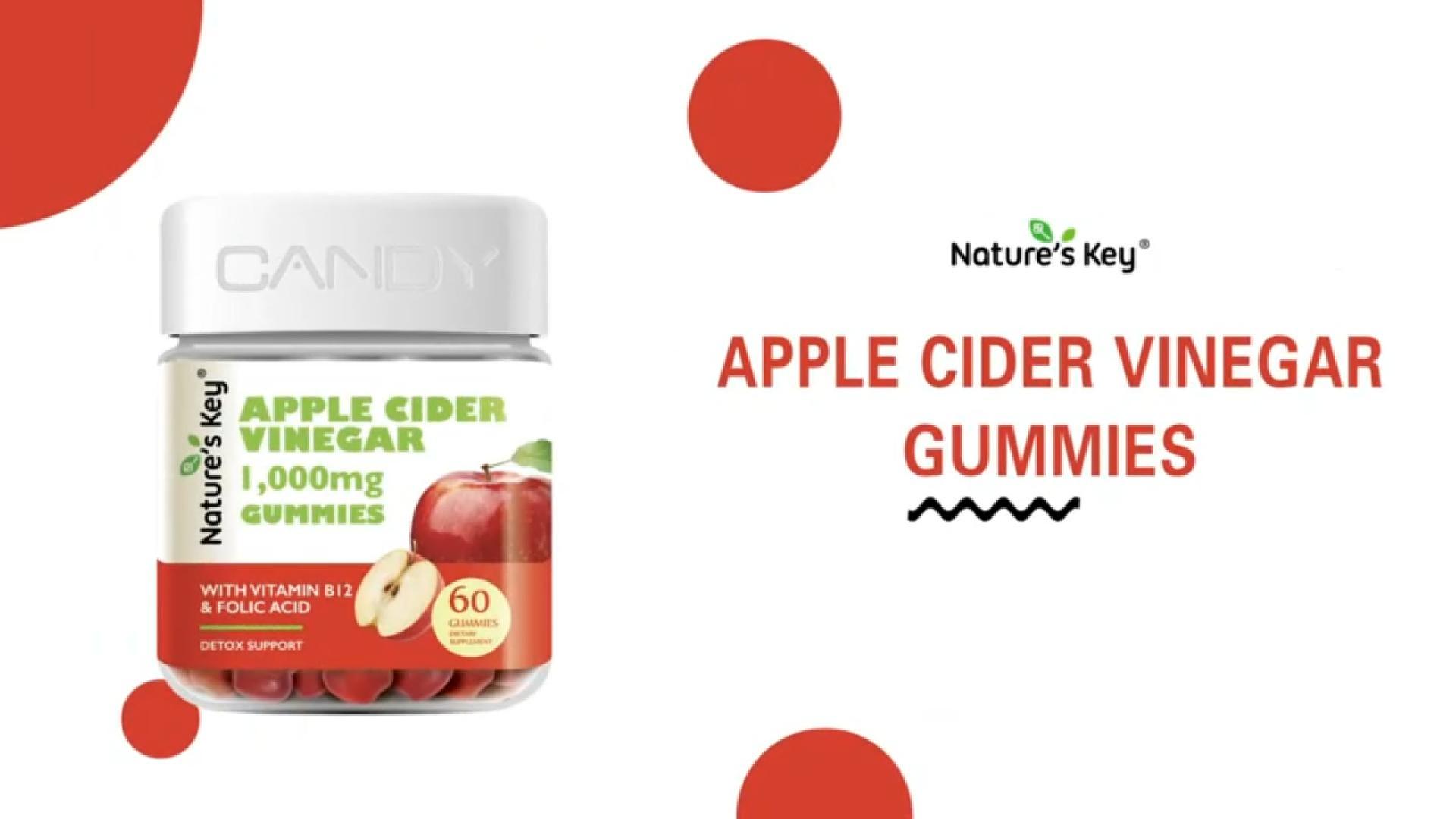 thumbnail video image 2 of Nature's Key Apple Cider Vinegar Gummies 60 Count ACV Gummy with Folic Vitamin B6 B12 Beetroot & Pomegranate - Vegan, Non-GMO & Gluten-Free, 2 of 8