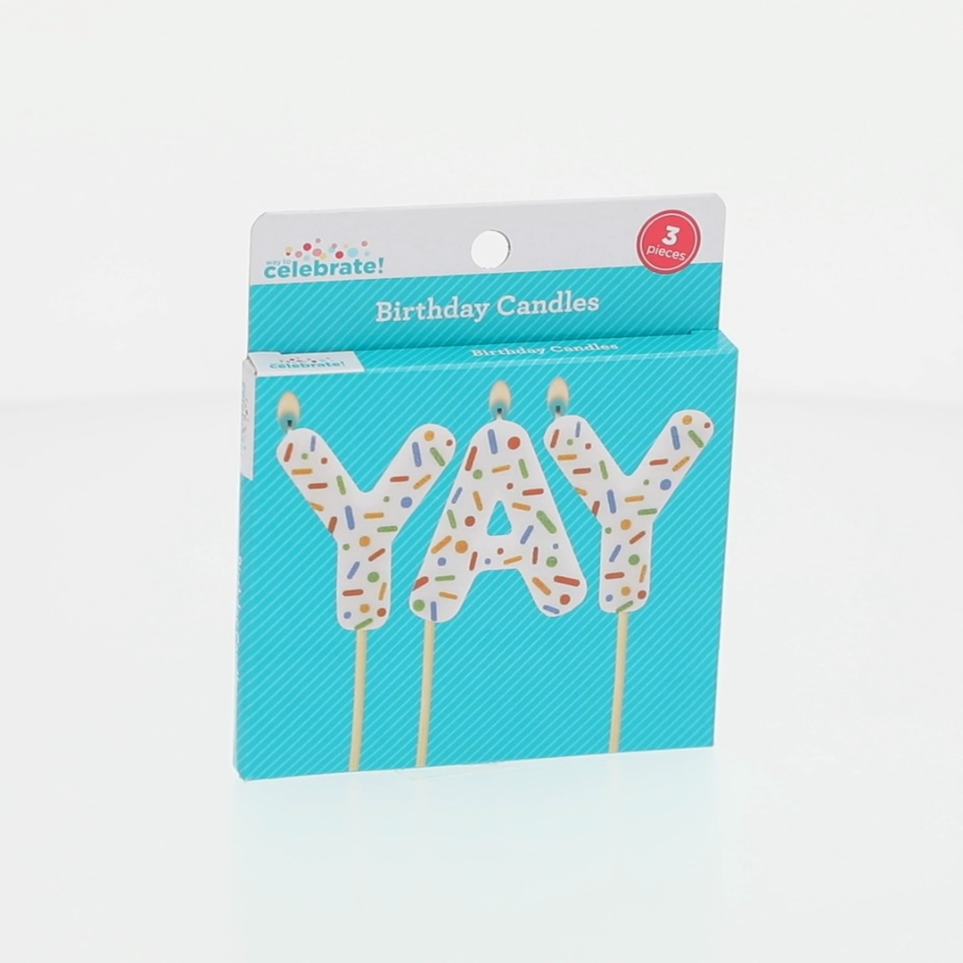 Way To Celebrate Multicolor Yay Birthday Candle Set 3 Pieces