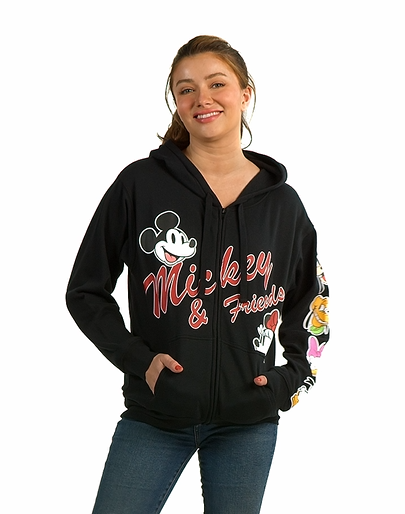 thumbnail video image 2 of Women's Plus Size Disney Mickey & Friends Hoodie Sweatshirt Black Zip Up, 2 of 8