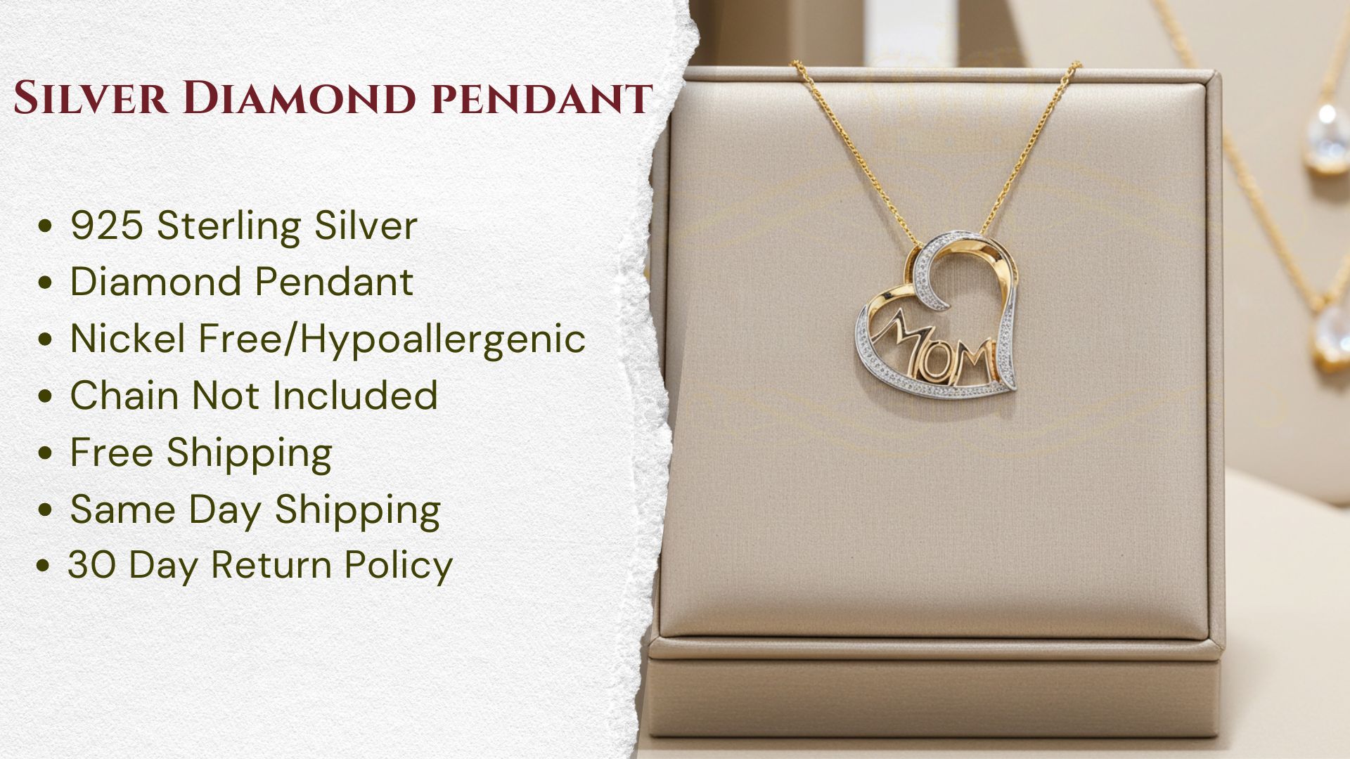 thumbnail video image 2 of King Of Bling's Real 0.10ct Diamond 925 Sterling Silver MOM'S HEART Yellow Attractive Pendant, 2 of 2