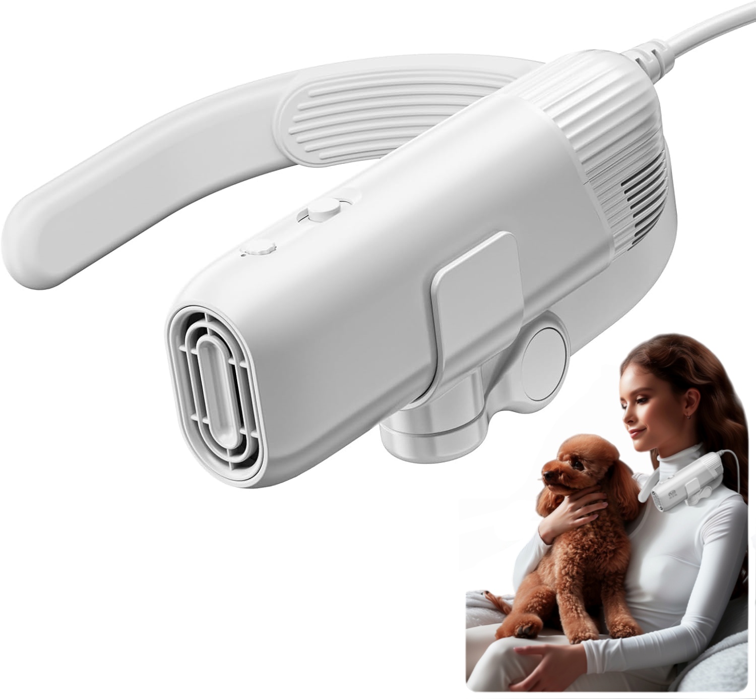 thumbnail video image 2 of Newborn pet hair dryer for dogs quiet,Pet Grooming Blower Low Noise with Adjustable Neck Hanger,Drying Quickly with Sturdy Bracket,Gray, 2 of 11