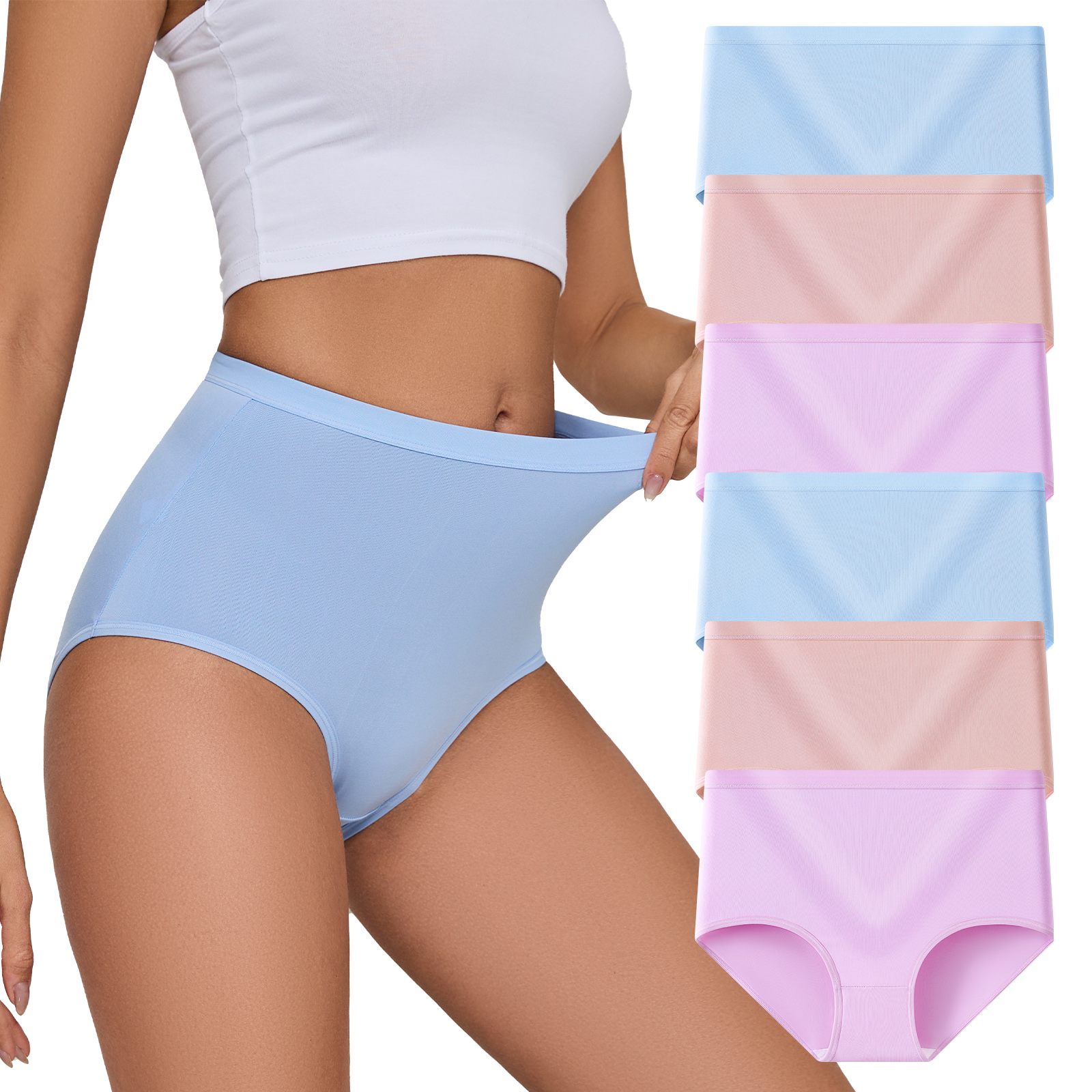 thumbnail video image 2 of Womens Underwear Pack,C Section High Waisted Tummy Control Moisture-Wicking Brief Underwear,plus size Panties 6Packs, 2 of 7