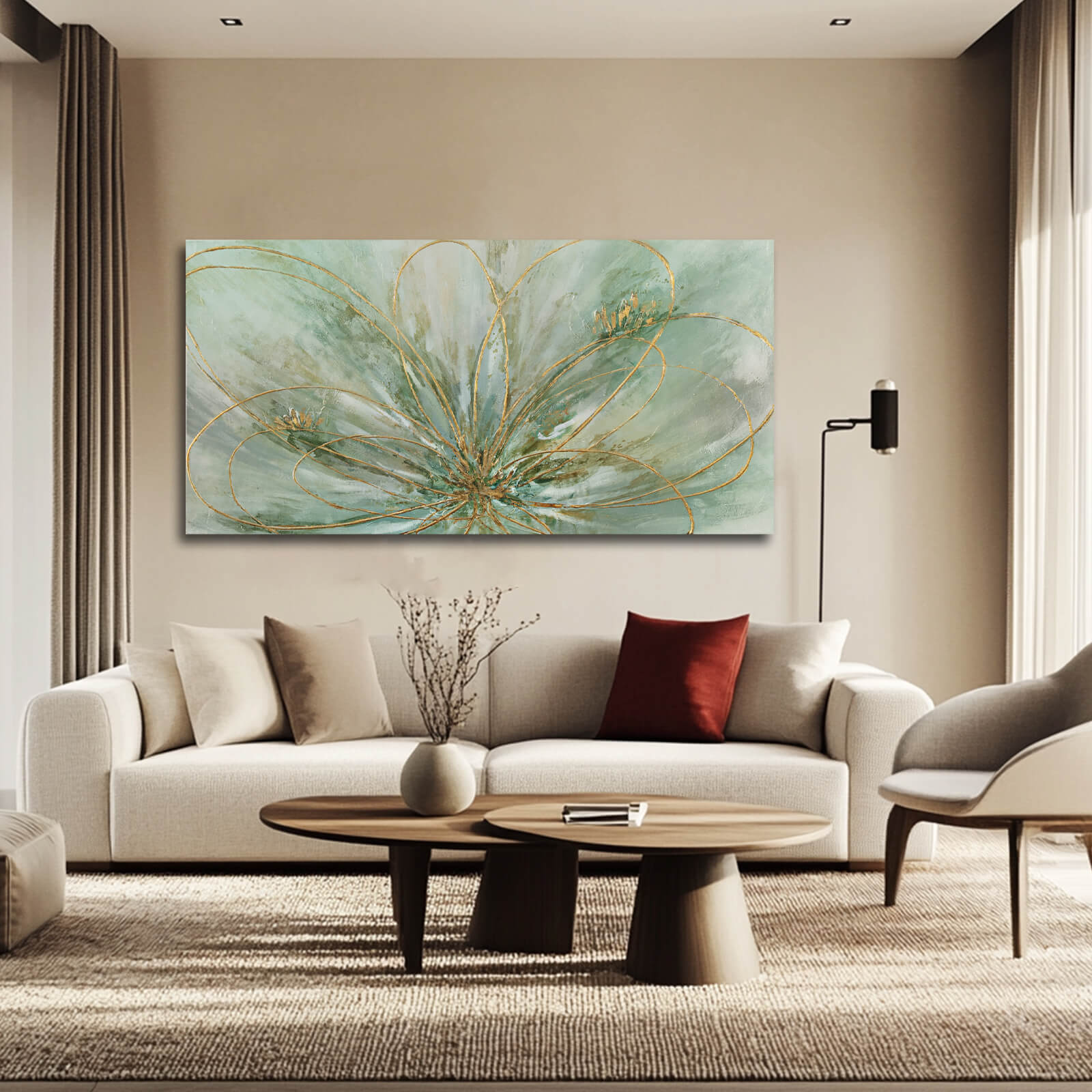 thumbnail video image 2 of Gold Line Canvas Painting Abstract Framed Wall Art 29"x58" Large Pictures for Living Room Modern Home Decor Kitchen Artwork for Wall, 2 of 8