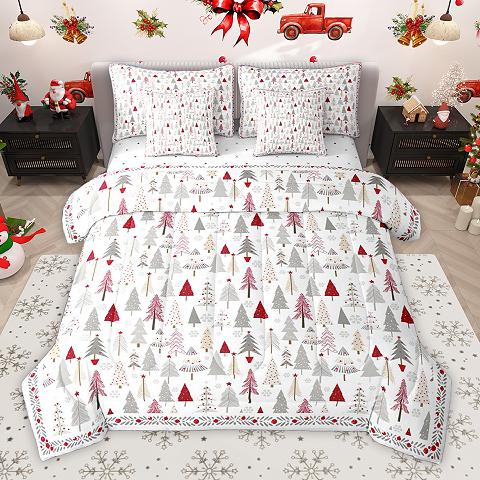 thumbnail video image 2 of Homewish Kawaii Xmas Reindeer 7-Piece Twin Bedding Sets,Colorful Christmas Snowflake Bedding Comforter Set,Green Beige Blue Sheet Sets For Girl Boy,Luxury Bedroom Decor Reversible, 2 of 9