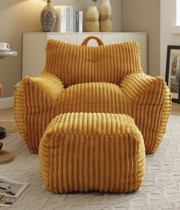 thumbnail video image 2 of CKEASEAN Corduroy Bean Bag Chair with Filler, 27.5'' Comfy Cozy Bean Bag Chairs With Ottoman, Tufted Soft Stuffed Filling & Memory Foam, Fluffy and Lazy Sofa with Side Pocket for Relax/Gaming, 2 of 12