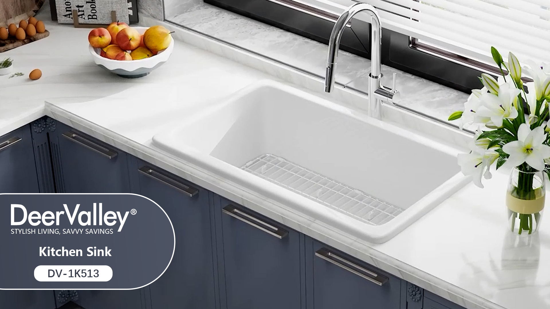 thumbnail video image 2 of DeerValley DV-1K513 Fireclay 32" L x 19" W Undermount Kitchen Sink with Grid and Strainer, 2 of 14
