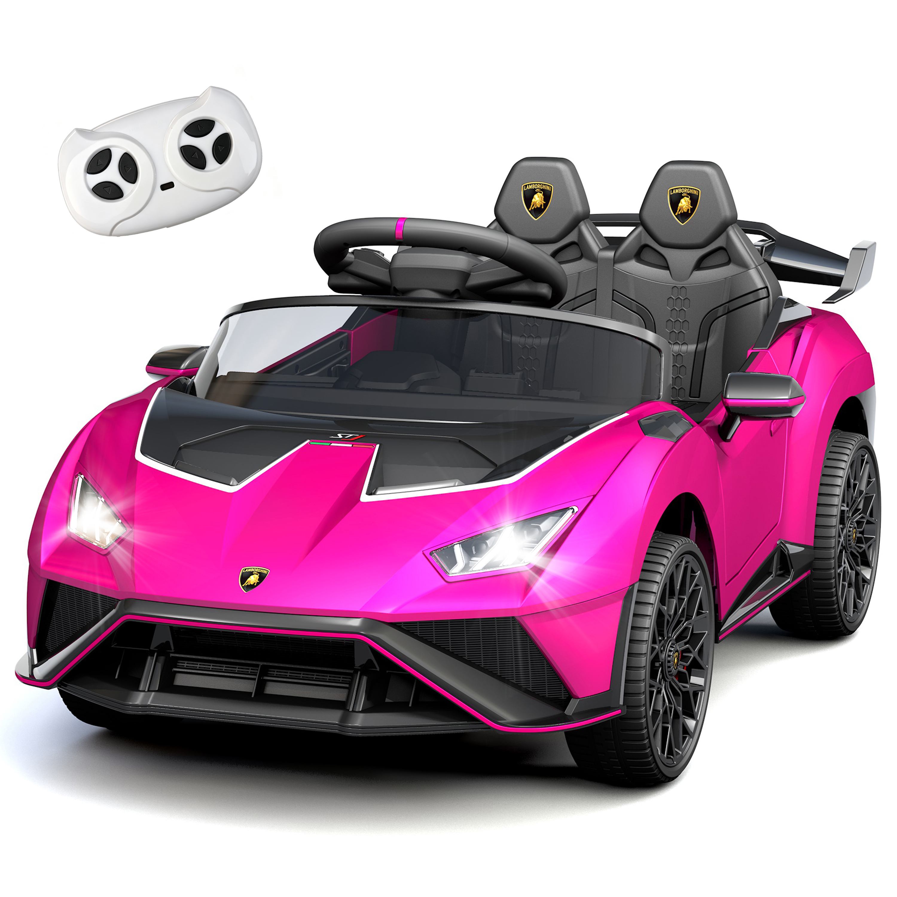 thumbnail video image 2 of Lamborghini 12V Ride on Car for Kids, Powered Ride on Toys with Remote Control, Music, Bluetooth, LED Lights, Rear Wheel Suspension Electric Car for 1-3 Years Ages Olds, Pink, 2 of 9