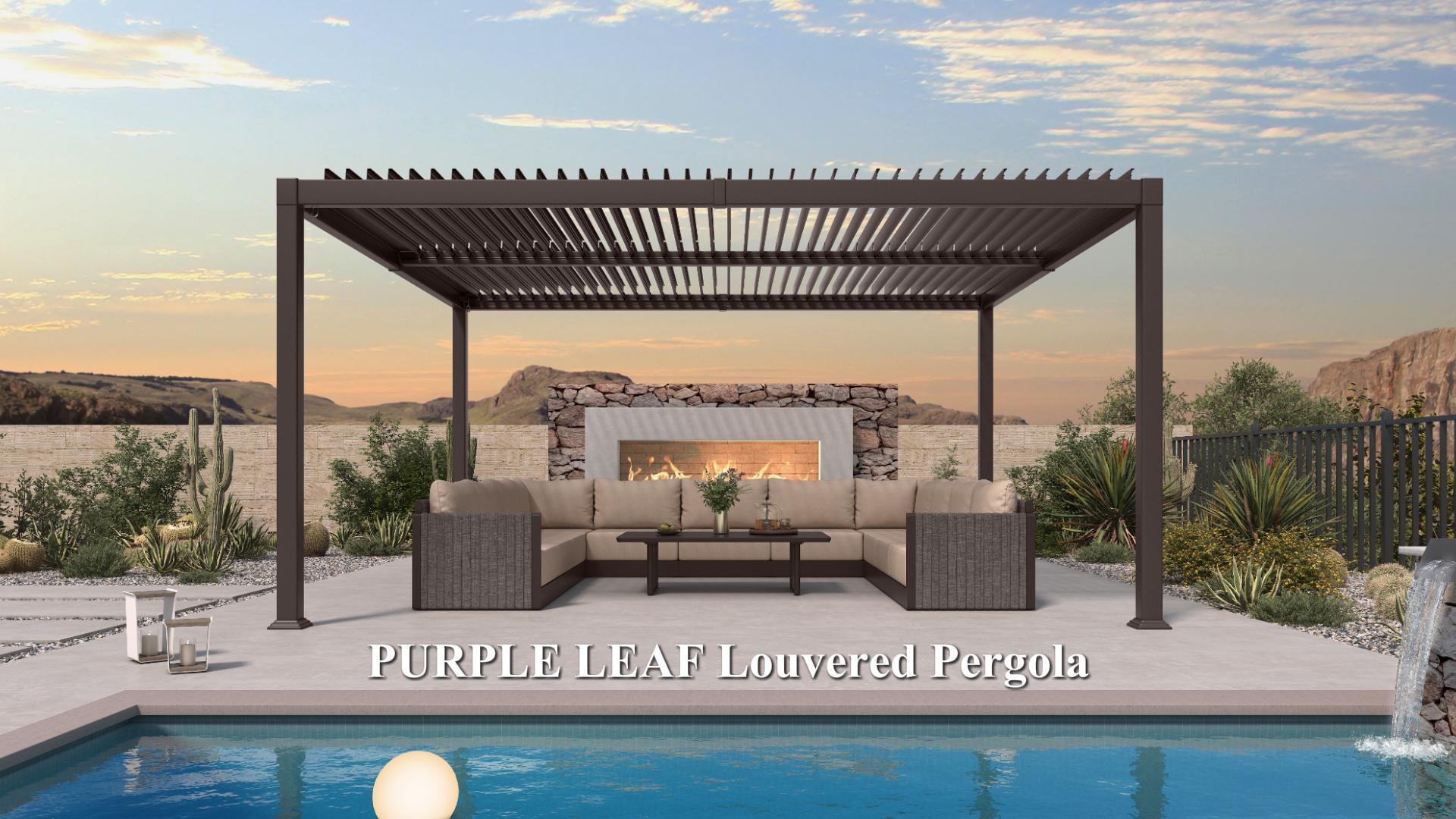 thumbnail video image 2 of PURPLE LEAF 13' x 15' Louvered Aluminum Pergola Adjustable Louvre Shade Retractable Hardtop Roof Modern Outdoor Shelter Deck Backyard Garden Bronze, 2 of 10