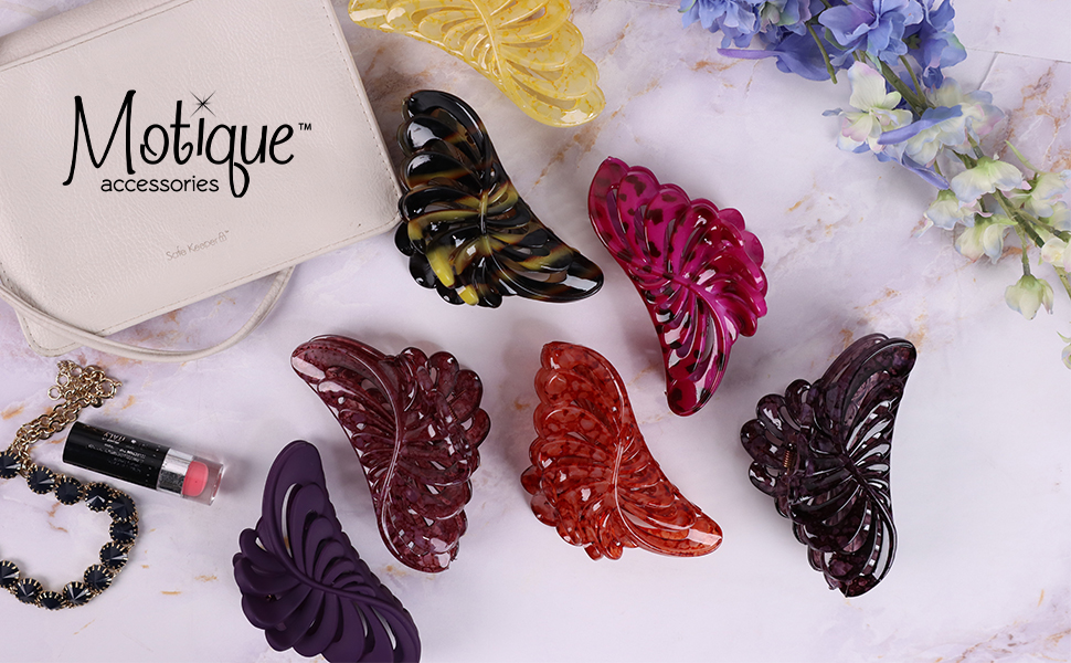 thumbnail video image 2 of Motique Accessories 5 inch Large Jaw Clip Hair Claw with leaf design, 2 of 5