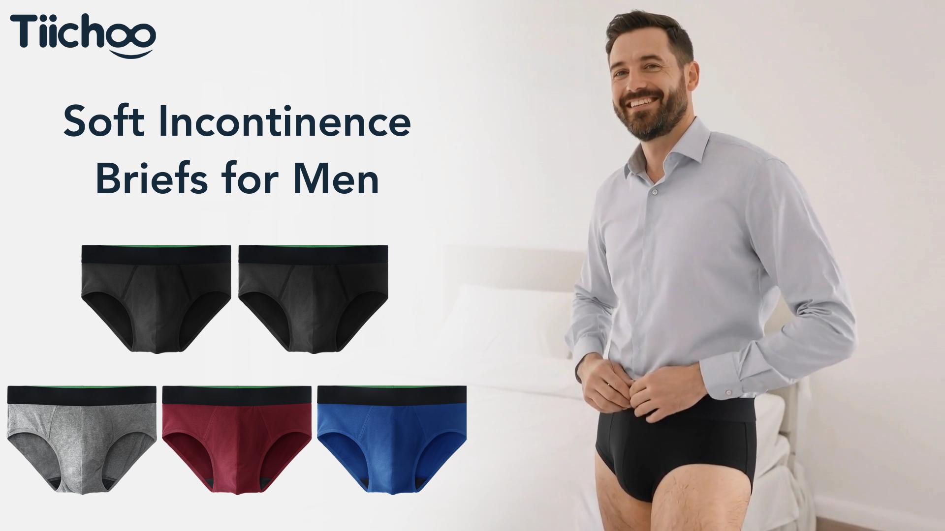 thumbnail video image 2 of TIICHOO Mens Incontinence Underwear Reusable 50ml Absorbency Leak Proof Underwear for Men Briefs 5 Pack (X-Large, 5 Black), 2 of 7