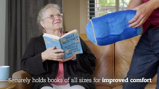 thumbnail video image 2 of Thinking Gifts Book Couch Stand for Bed, Tablet/iPad Holder, Reading Pillow, Crystal Velboa, Blue, 2 of 9