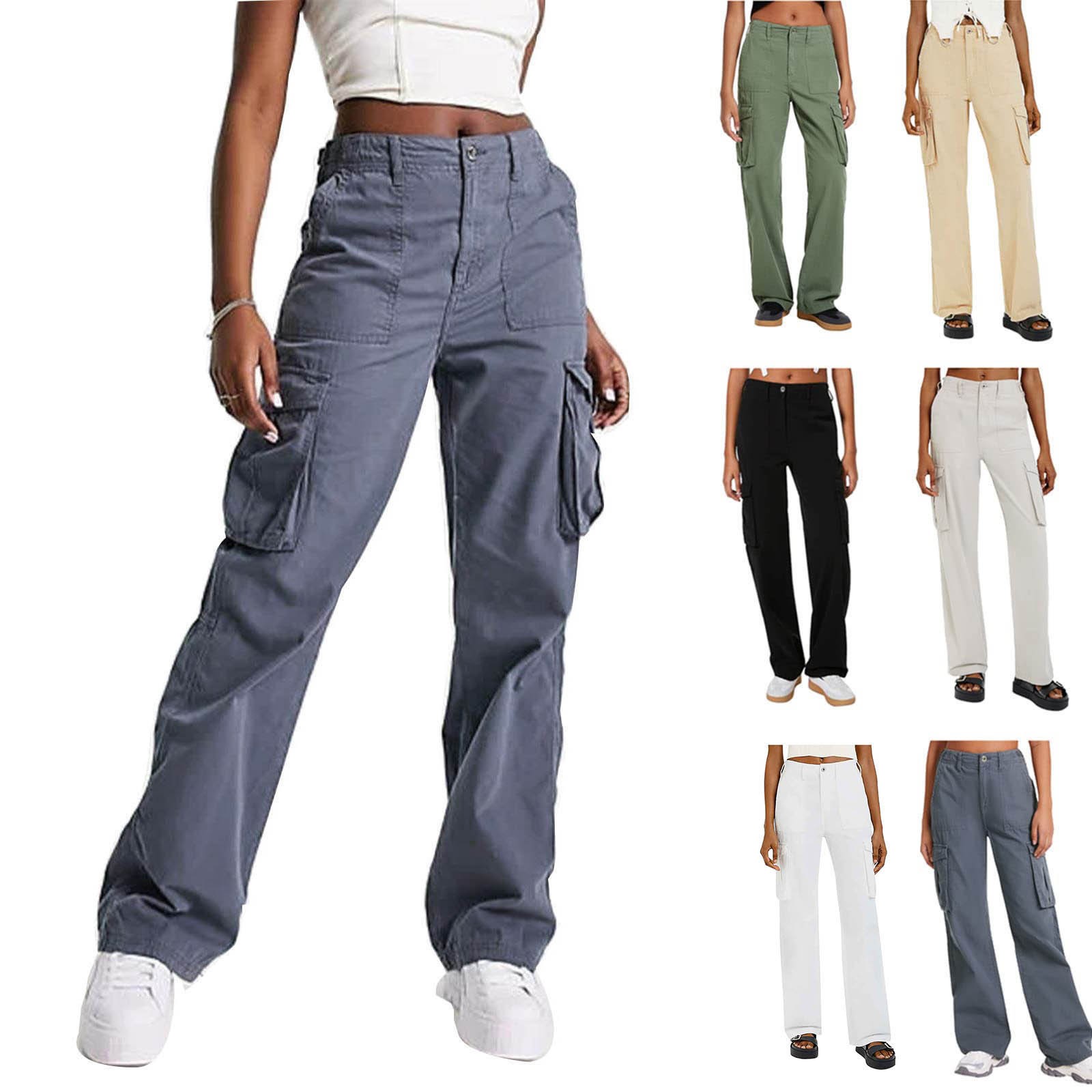 thumbnail video image 2 of GZWYHT Cargo Pants Women,Work Pants,Adjustable Straight Fit Cargo Pants High Waist Baggy Hiking Pants With Pocket Wide Leg Parachute Pants,Pants for Women,Palazzo Pants,Cargo Sweatpants,Black,S, 2 of 10