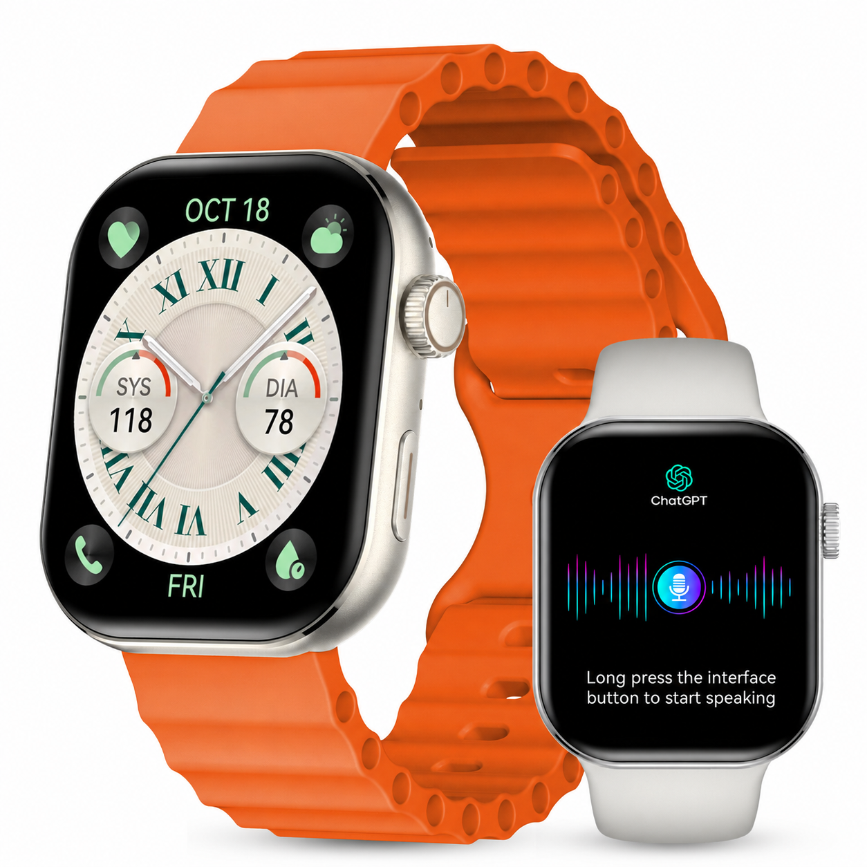 thumbnail video image 2 of Smart Watches for Women Men with ChatGPT AI Voice Assistant, Smartwatch for Android & iPhone Compatible, Bluetooth Calling Fitness Tracker, 100+ Sports Modes, IP68 Waterproof, Silver(2 Straps), 2 of 11