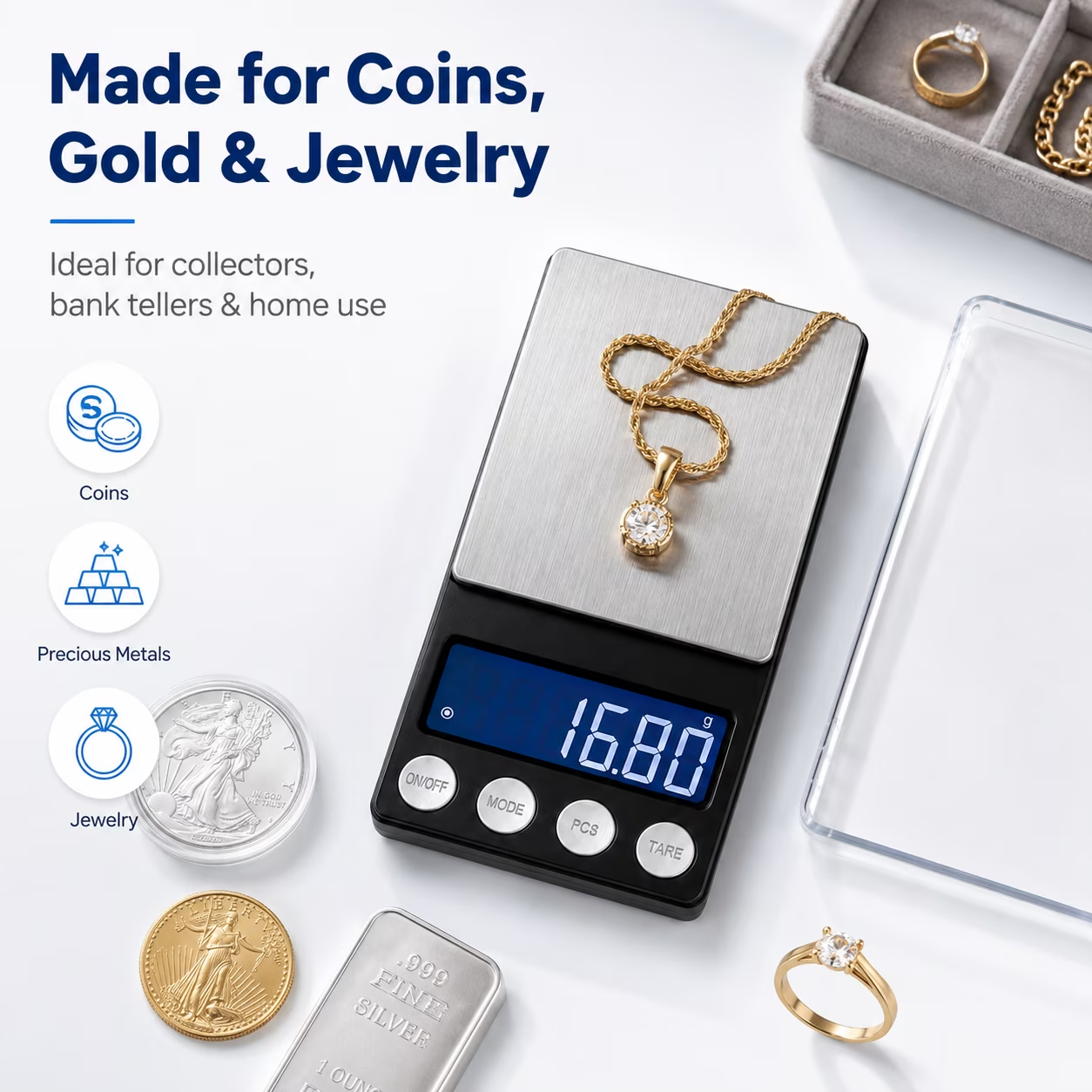 Digital Coin Scale, 200g x 0.01g Small Digital Scale with LCD Display ...