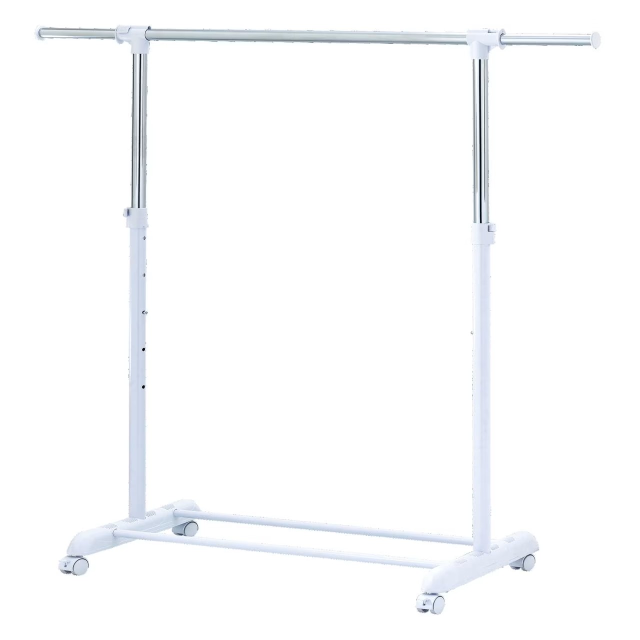 thumbnail video image 2 of Mainstays Adjustable Metal Rolling Garment Rack, Chrome & White, 2 of 12