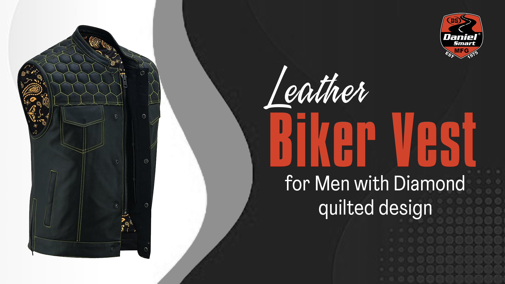 thumbnail video image 2 of Daniel Smart Biker Vest for Men Premium Cowhide Black Leather Motorcycle Vest with Unique Scoop Collar Design, 2 of 6
