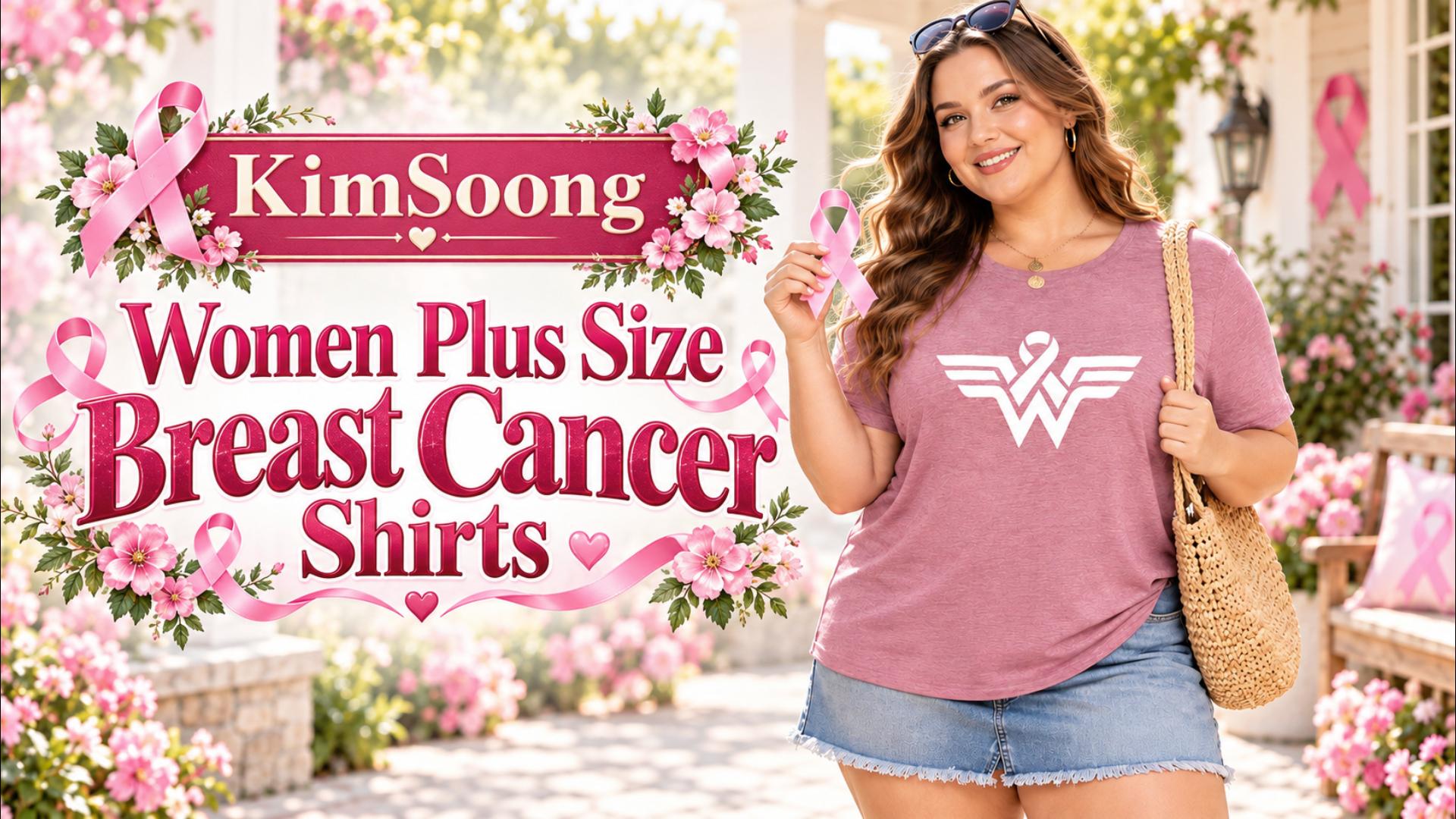 thumbnail video image 2 of KimSoong Women Plus Size Pink Breast Cancer Awareness T-Shirt,Ribbon Logo Graphic Tee, 2 of 12