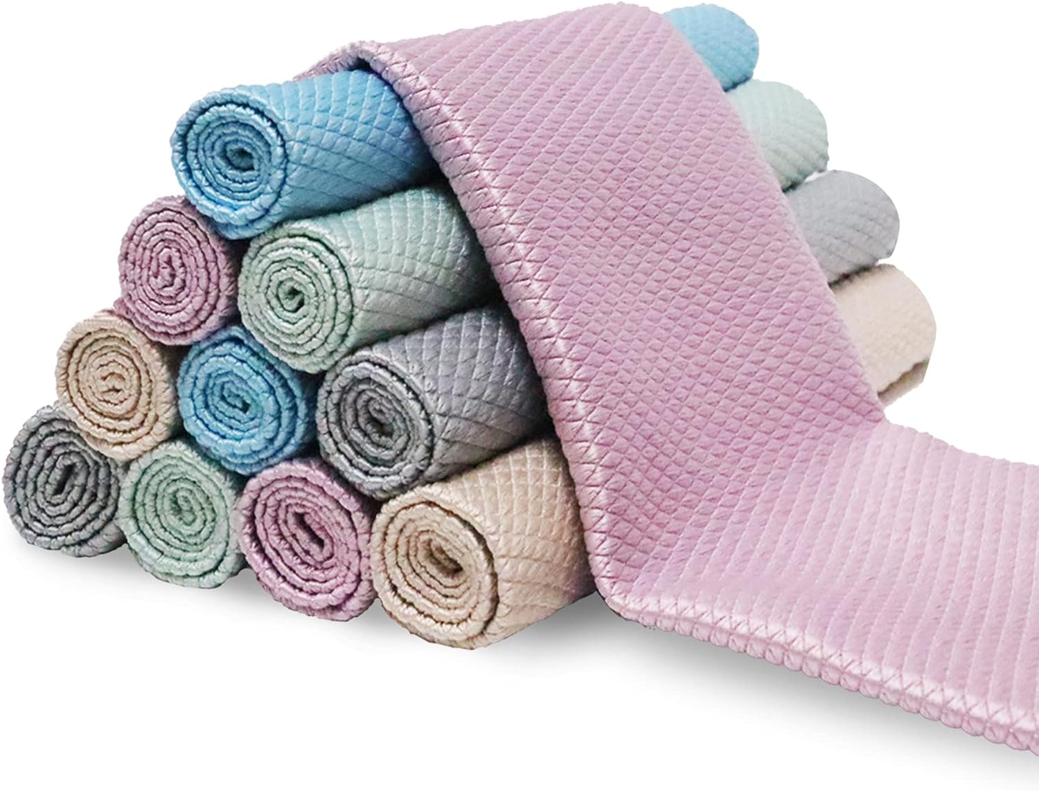 thumbnail video image 2 of 10-Pack Lint Free Microfiber Glass Cleaning Cloths, Fish Scale Polishing Rags for Mirrors, 16" x 12", 2 of 8