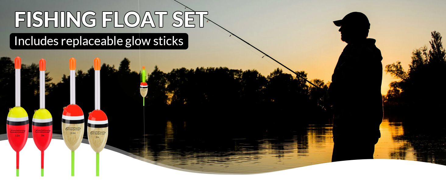 thumbnail video image 2 of QualyQualy Lighted Fishing Slip Bobber 4-5Pcs Wood/EVA Fish Float + 8-10Pcs Glow Sticks, Night Fishing Light Up Slip Bobber for Crappie Bass Panfish Catfish Walleye, 2 of 7
