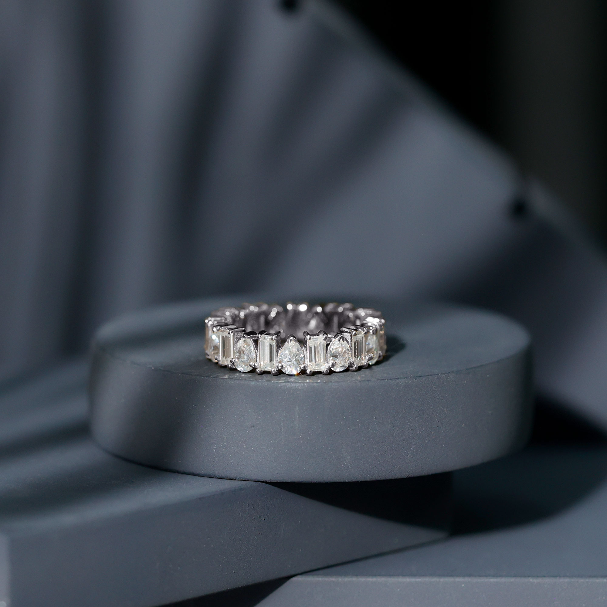 thumbnail video image 2 of Rosec Jewels - Pear and Baguette Moissanite Eternity Wedding Band for Women (D-VS1 Quality), 18K Yellow Gold, US 8.00, 2 of 7