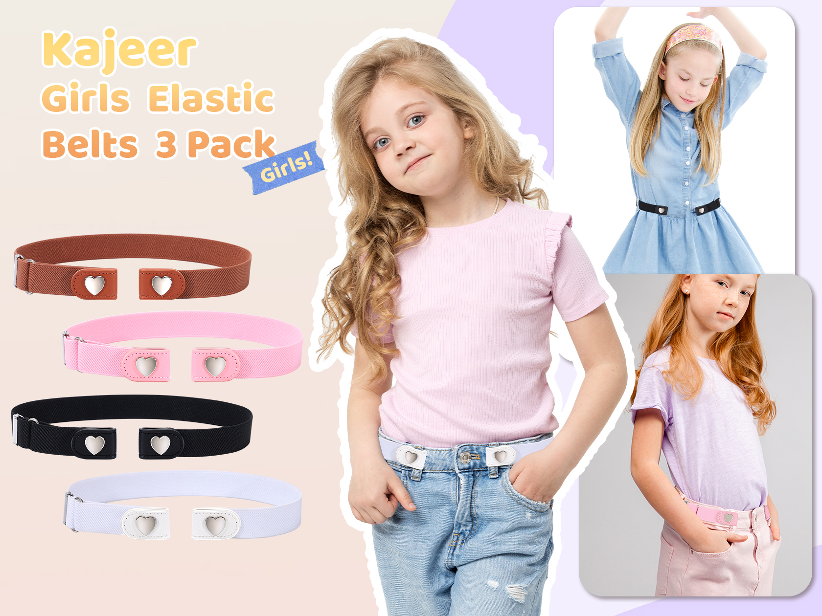 thumbnail video image 2 of AWAYTR 3 Pcs Children Magnetic Buckle Elastic Belts Easy Wear Adjustable Stretch Belt for Toddler Boys Girls Pants, 2 of 7