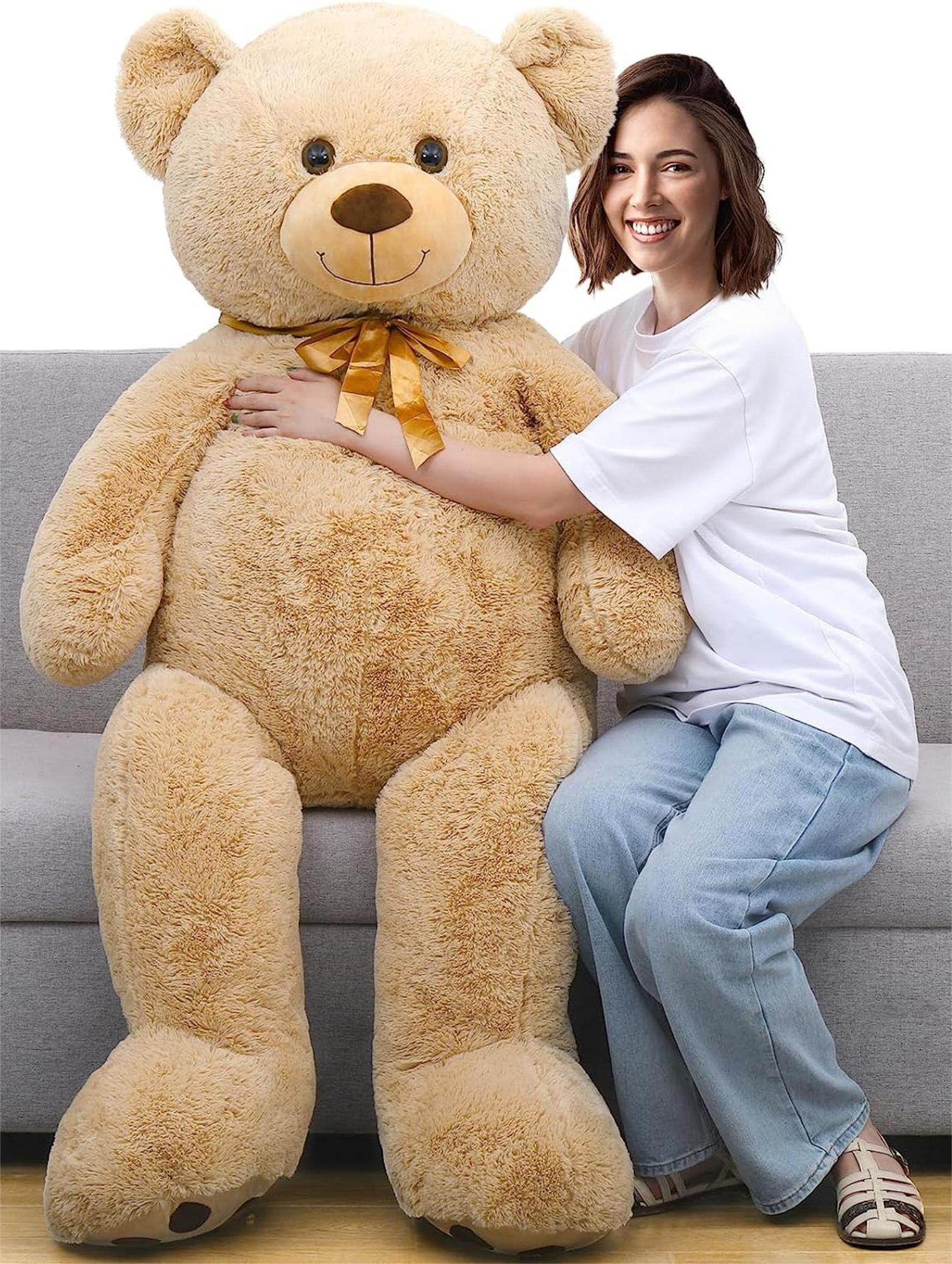 thumbnail video image 2 of MorisMos 5ft Giant Teddy Bear Stuffed Animals Life Size Large Plush Brown Teddy Bear with Footprints, 2 of 9