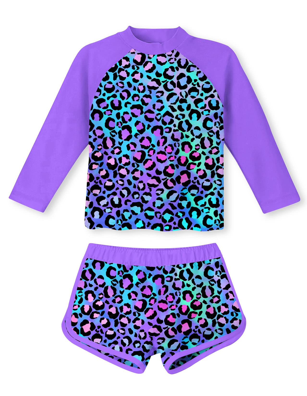 thumbnail video image 2 of Aideaone Girls Rash Guard Swimsuit Long Sleeve Bathing Suit 2-Piece Set 3-10 Years, 2 of 6