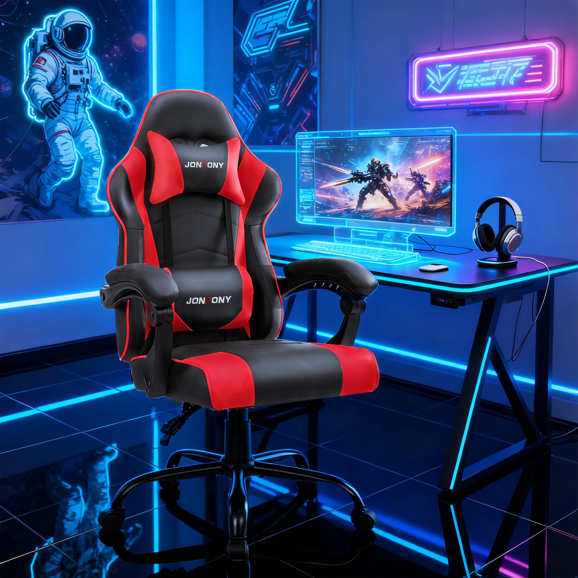 thumbnail video image 2 of JONPONY Ergonomic Gaming Chairs,Office Chair,High Back Computer Chair,Adjustable 360° Swivel  Chair with Headrest and Lumbar Support ,RED, 2 of 10