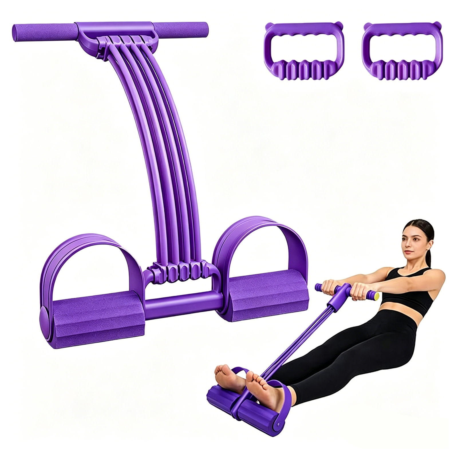 thumbnail video image 2 of XHJRI 6-Tube Resistance Bands with Handles & Foot Pedals, Adjustable Tension Fitness Equipment for Full-Body Workout, Legs Arms Abs Training., 2 of 7