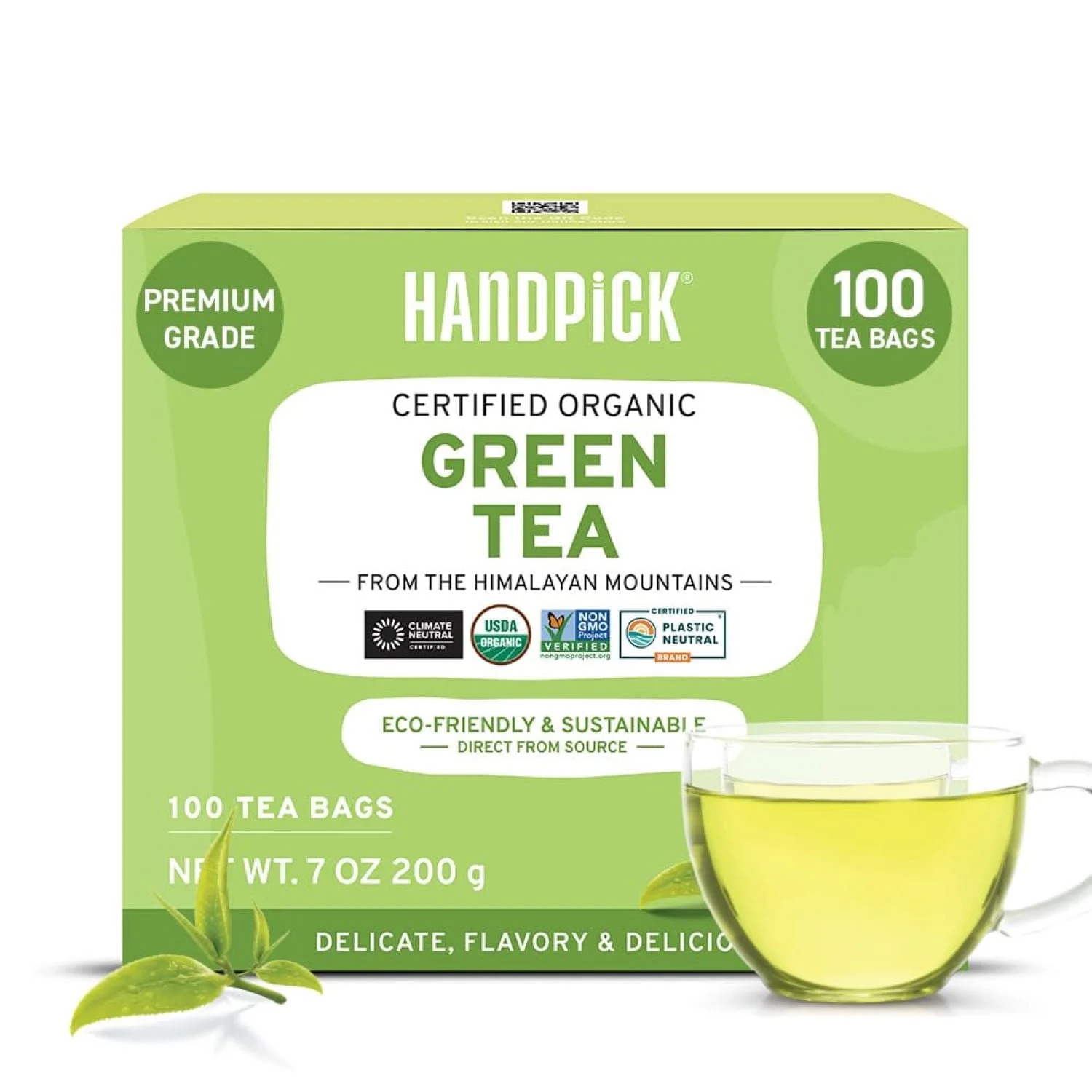 thumbnail video image 2 of HANDPICK, Organic Green Tea Bags - 100 Eco-Friendly Tea Bags | USDA Organic | Resealable Pack for Freshness | Delicate & Flavory | Direct From India, 2 of 14
