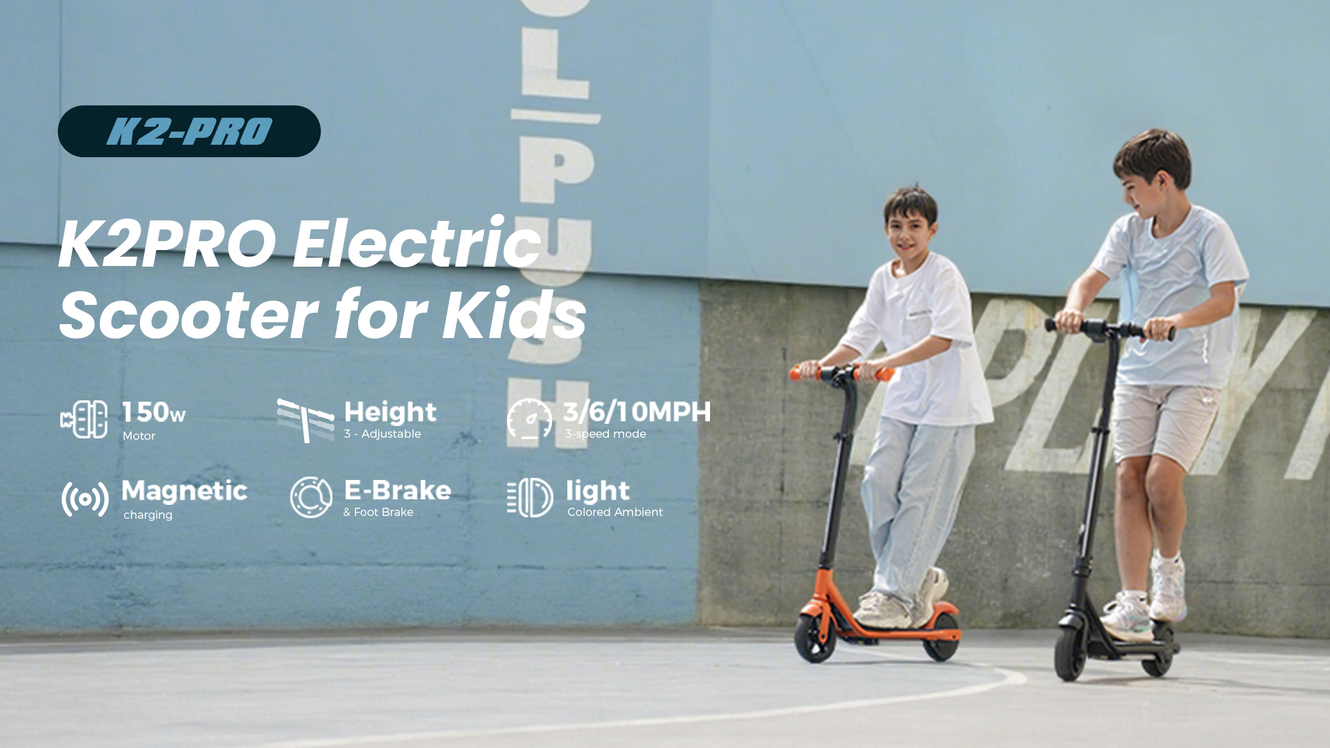 thumbnail video image 2 of R2 Pro 150W Electric Scooter for Kid Age 5-12, 3 Speed Gears Max 10Mph, Magnetic Charging, Adjustable Height, 3 Color Pedal Lights, Orange, 2 of 10