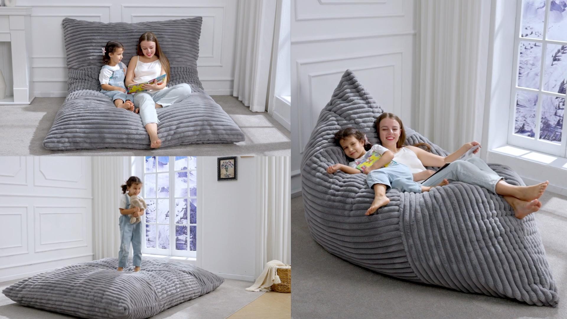 thumbnail video image 2 of Hobestluk 3 in 1 Bean Bag Chair Giant Bean Bag Chairs Convertible Bean Bag Cushion with Machine Washable Cover, Large Beanbag Chairs for Adult (Pink), 2 of 9