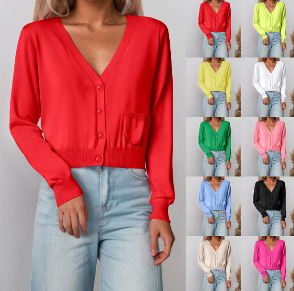 thumbnail video image 2 of HNMKIU Womens Cardigan Short Cropped Long Sleeve Knit Sweater High Waist Fit Lightweight Button Up Spring Top Hot Pink,M, 2 of 6