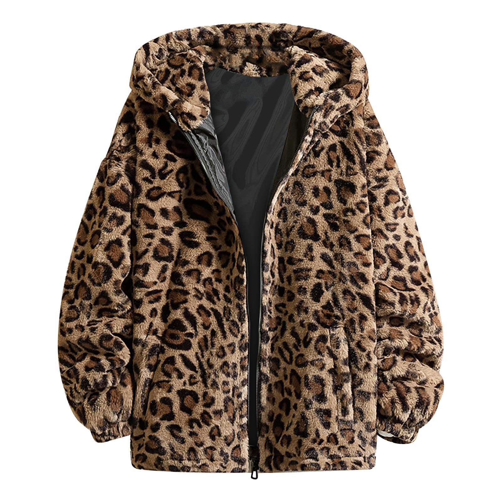 thumbnail video image 2 of YUEHUA Leopard Print Faux Fur Coat Women ang Men Plus Size Zipper Fuzzy Jacket Cheetah Print Fleece Winter Jackets Partywear, 2 of 8