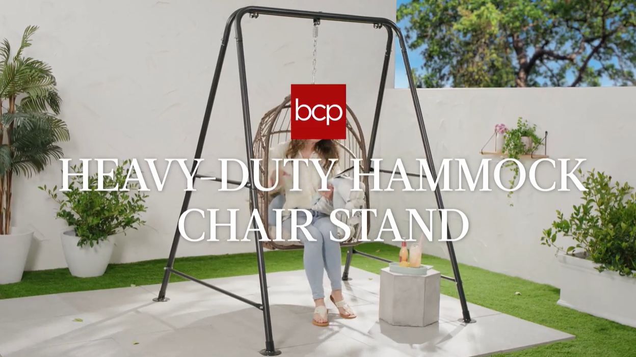 thumbnail video image 2 of Best Choice Products Hammock Chair Stand, 75in Tall Heavy Duty Indoor Outdoor Steel Hanging Base w/ Hardware, 2 of 8