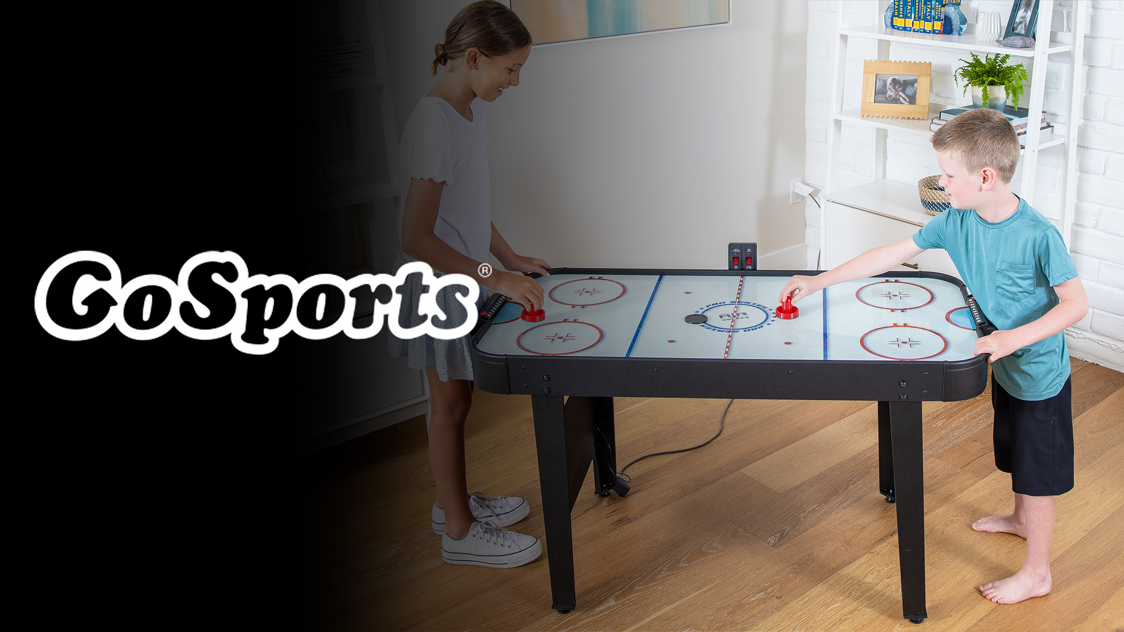 thumbnail video image 2 of GoSports 48 Inch Air Hockey Arcade Table for AC Powered Kids - Black, 2 of 8