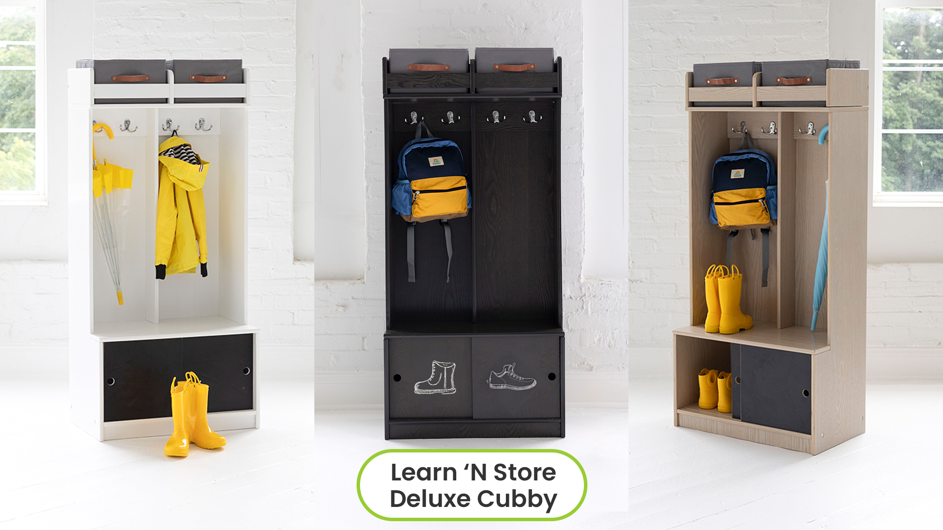 thumbnail video image 2 of Little Partners Deluxe Cabinet Cubby Organizer, Learn 'N Store Wooden Classroom Cubbies Compartment Lockers for Storage of Toddlers and Kids Coats, Equipment, Backpacks (Premium Ivory), 2 of 16