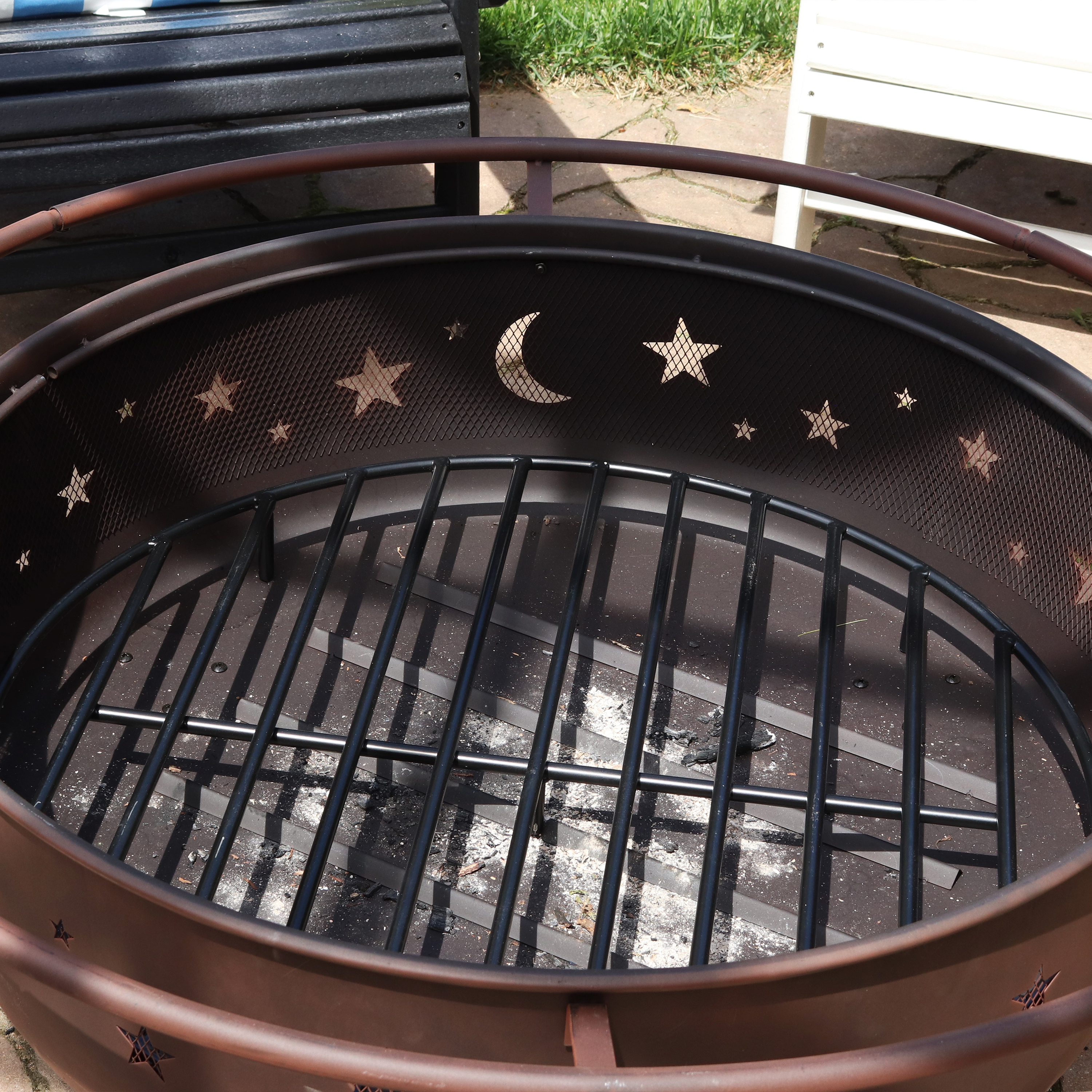 thumbnail video image 2 of Sunnydaze 12" x 12" Steel Round Outdoor Fire Pit Grate, 2 of 7