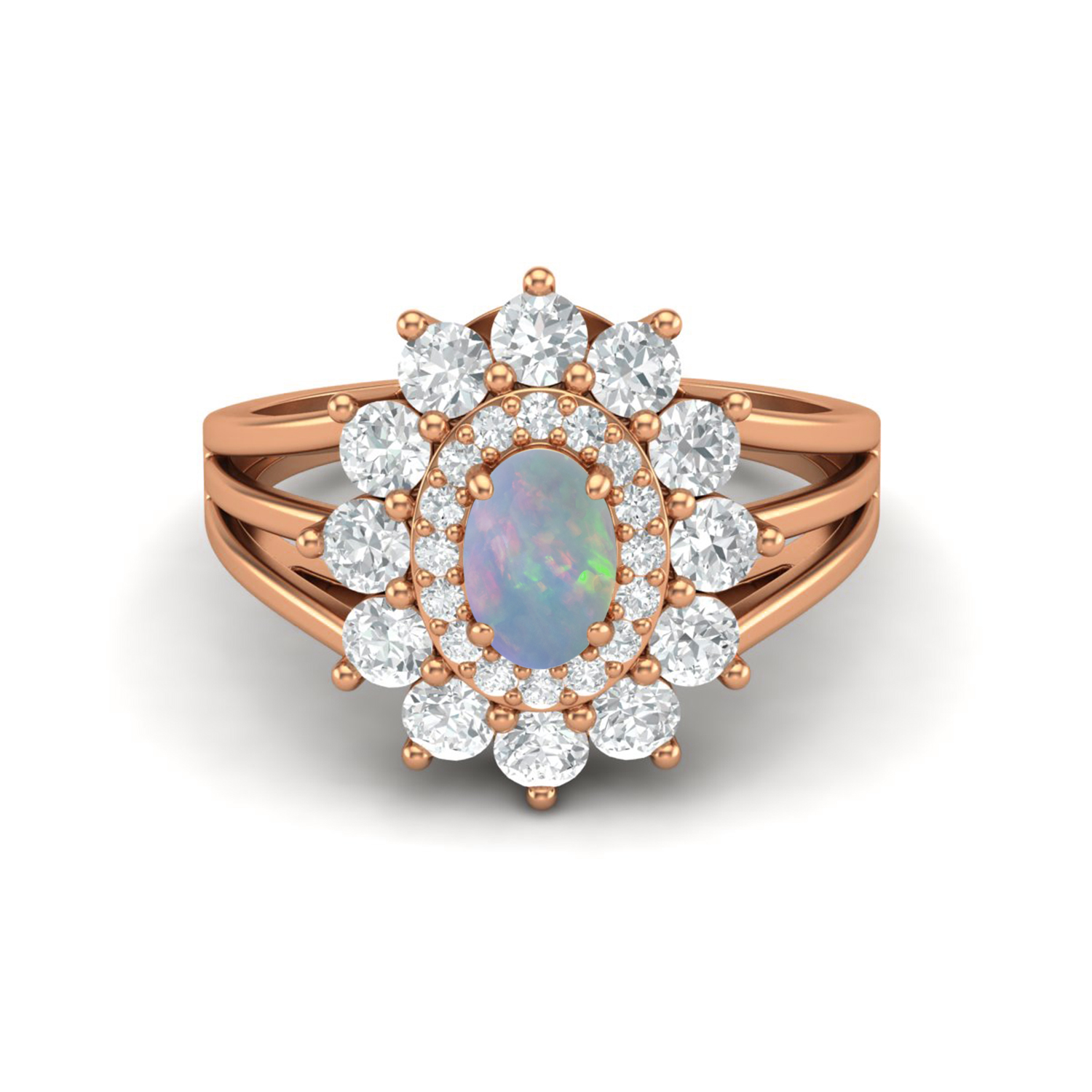 thumbnail video image 2 of 4.03 Ctw Oval Natural Opal 925 Silver Rose Gold Plated Solitaire Women Valentines Day Gifts Ring, 2 of 5