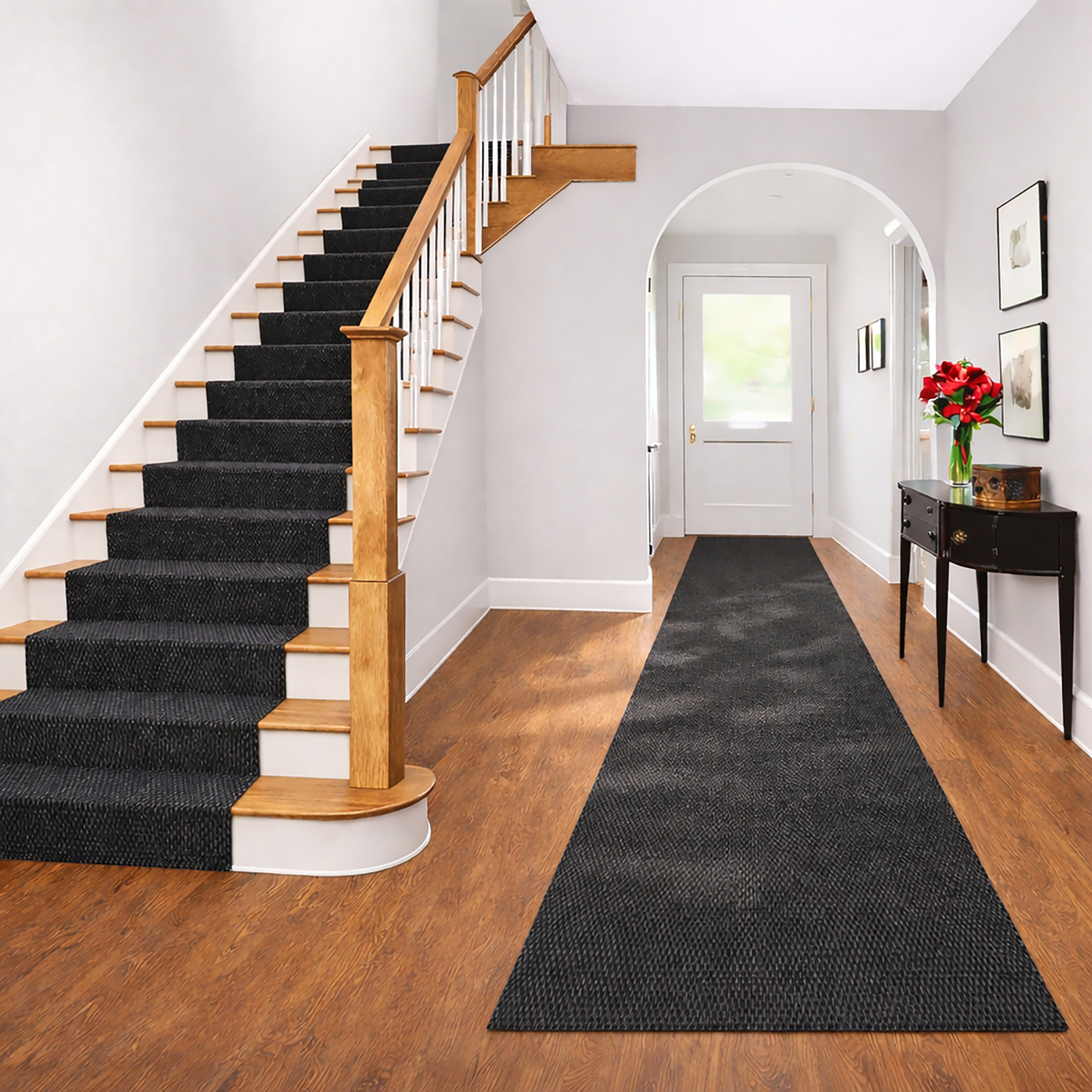 thumbnail video image 2 of 31 in. Wide x Cut-to-Length – Non-Slip, All-Weather, Heavy-Duty Utility Runner Rug – Absorbent, Dirt-Trapping, Kid and Pet Safe for Entryways and High-Traffic Areas, Black, 2 of 11