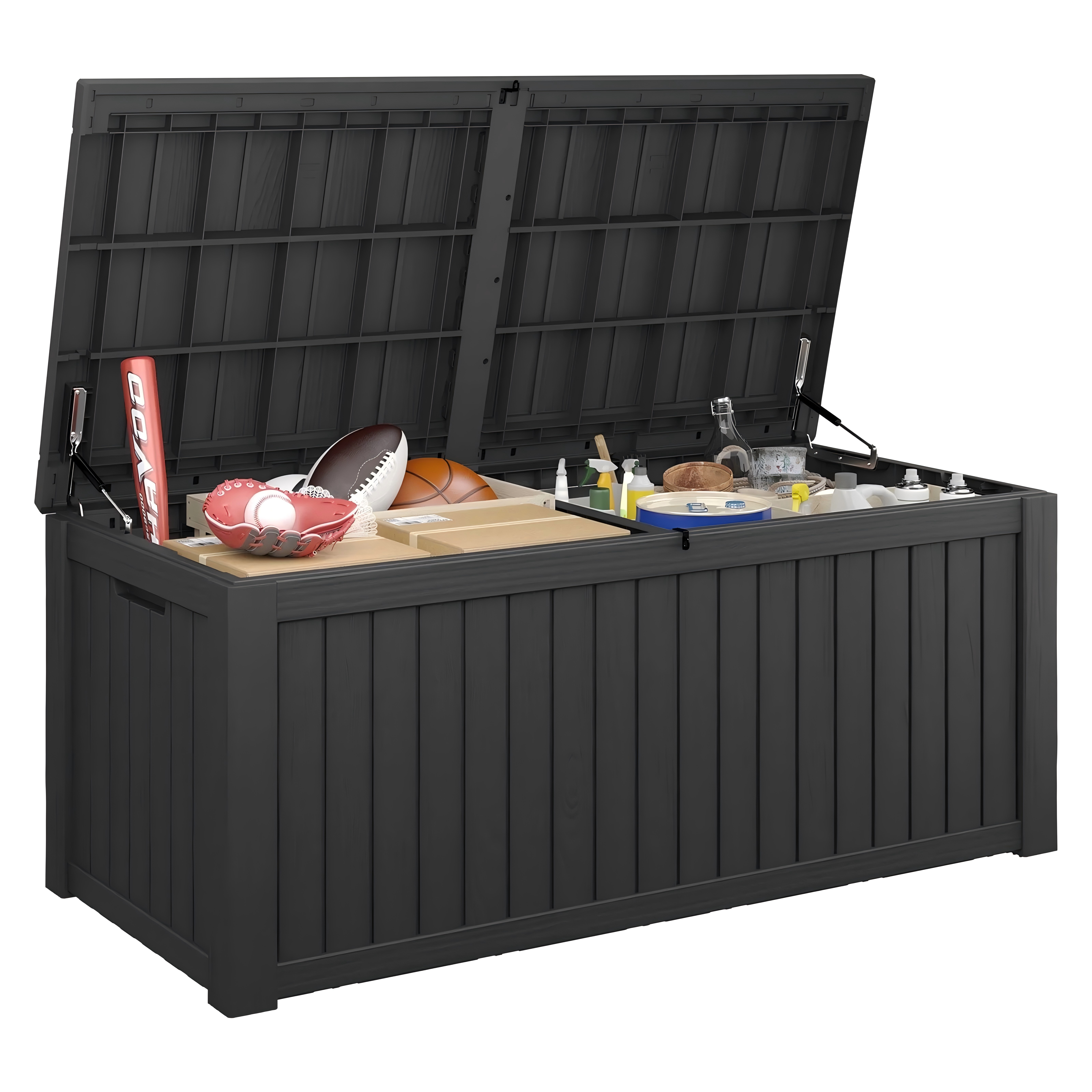thumbnail video image 2 of Bifanuo 180 Gallon Deck Box, Resin Outdoor Storage Box, Waterproof and UV Resistant Lightweight Indoor Storage Deck Box for Pool Supplies, Garden Tools, Toys, 2 of 9