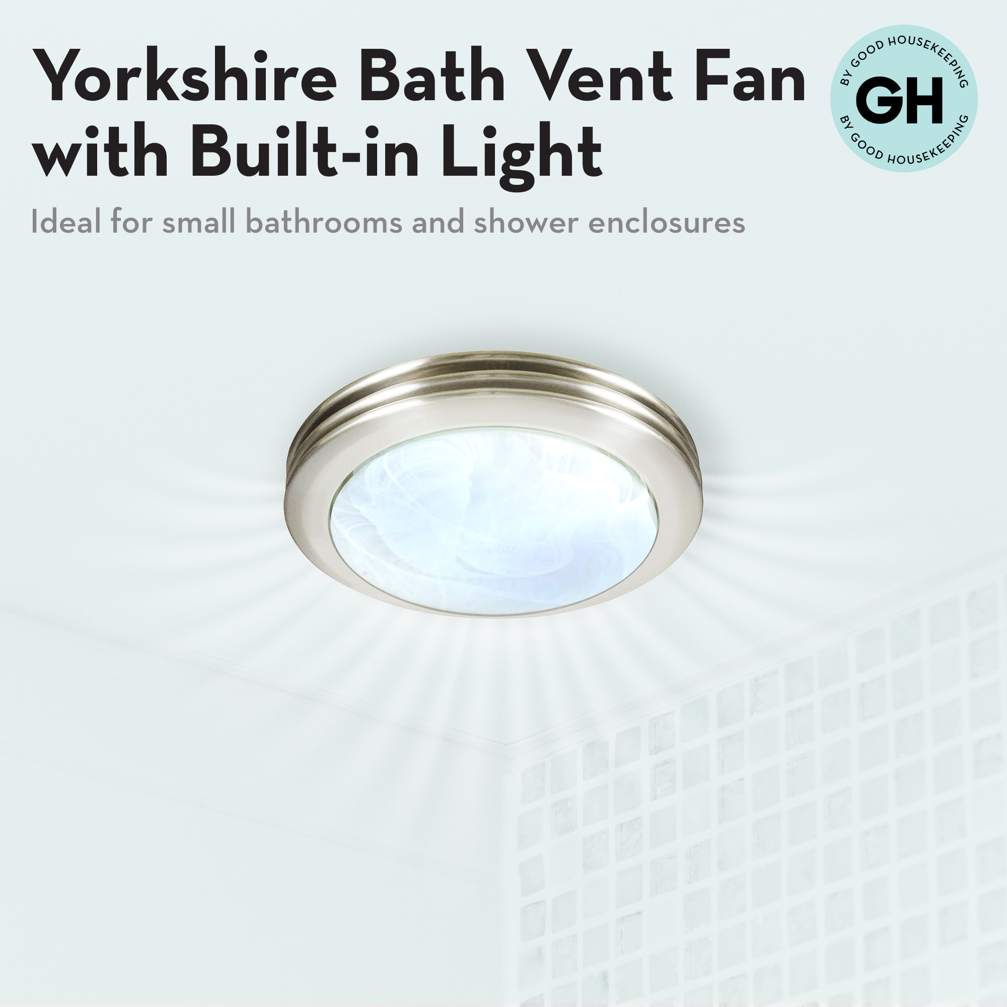 thumbnail video image 2 of Good Housekeeping Yorkshire Bathroom Ventilation Fan with Light, Brushed Nickel, 2 of 7