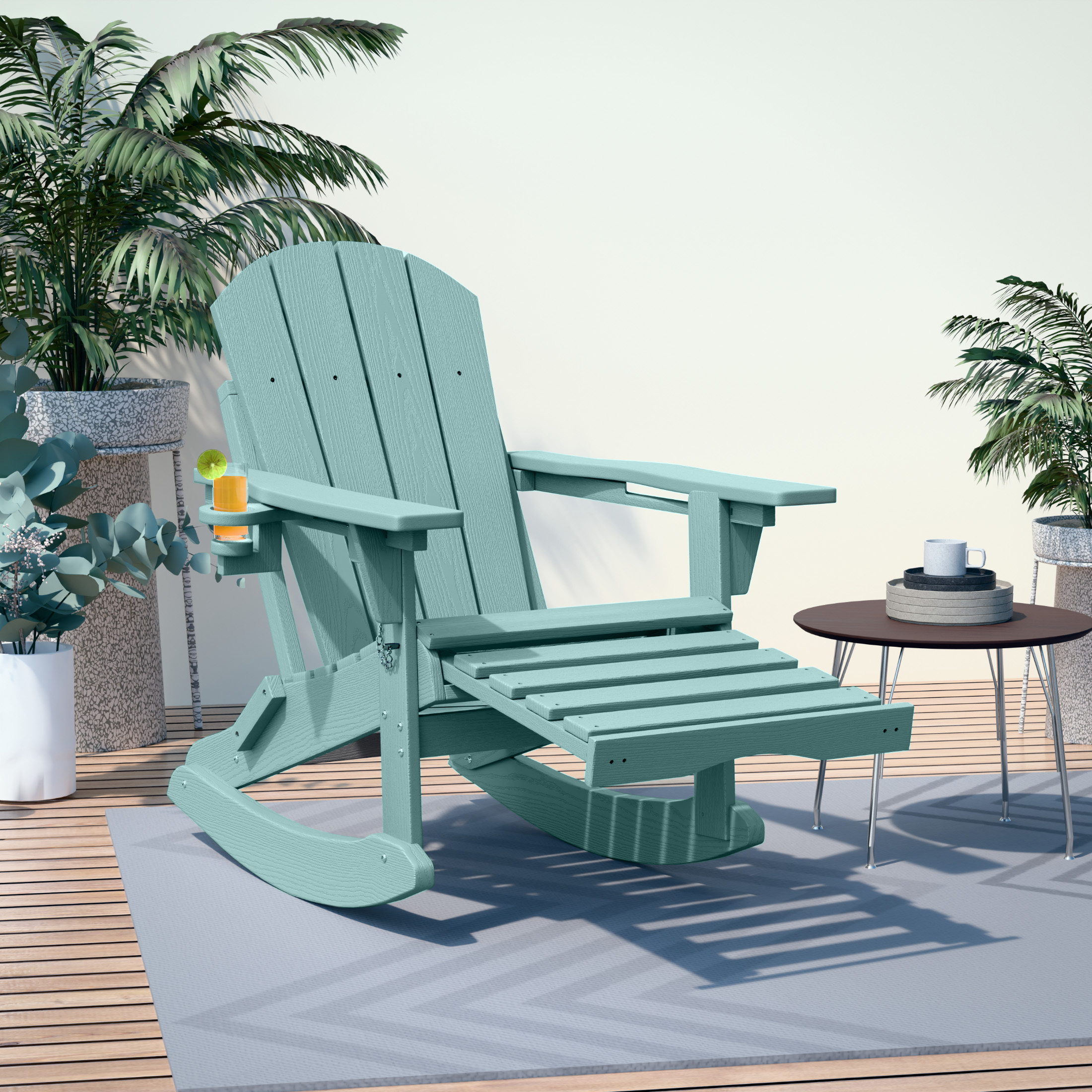 thumbnail video image 2 of AreShark Folding Adirondack Rocking Chair Set of 4,4-in-1 Multifunctional Patio Chair with Retractable Ottoman, Outdoor Chair Wood Texture, Lawn Chair for Porch, Backyard, Pool(Brown), 2 of 8