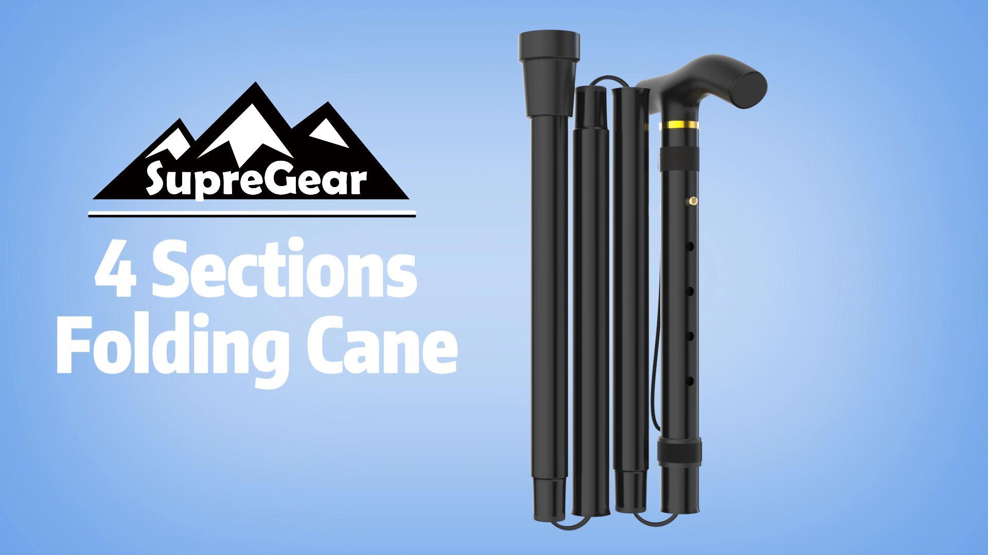 thumbnail video image 2 of SupreGear Folding Cane, 5-Level Lightweight Collapsible Adjustable Height Walking Stick for Seniors and Adults, 2 of 8