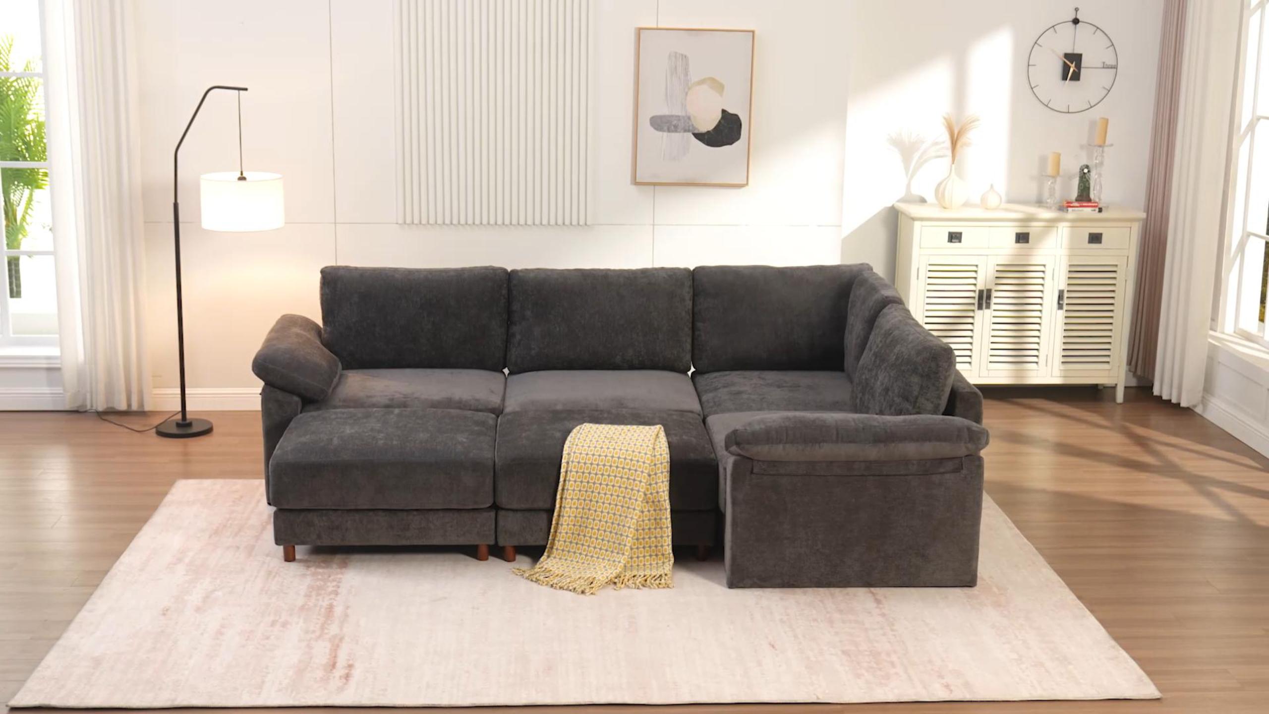 thumbnail video image 2 of HOMYEDAMIC Oversized Chenille Sectional Sofa with Ottoman, U Shaped Deep Seat Modular Couch, DIY Combination Modern Sectional for Living Room, 2 of 8