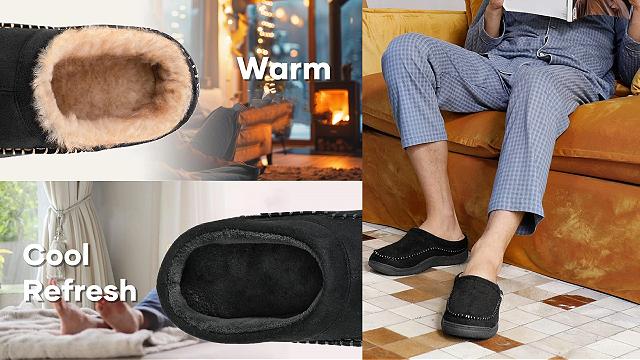 thumbnail video image 2 of BdTemWBs Mens Slippers Warm Fuzzy Memory Foam Indoor Outdoor Cozy Slippers -On Moccasin House Shoes with Non- Sole, Fluffy Wide Loafer Slippers (Grey,11-12), 2 of 10