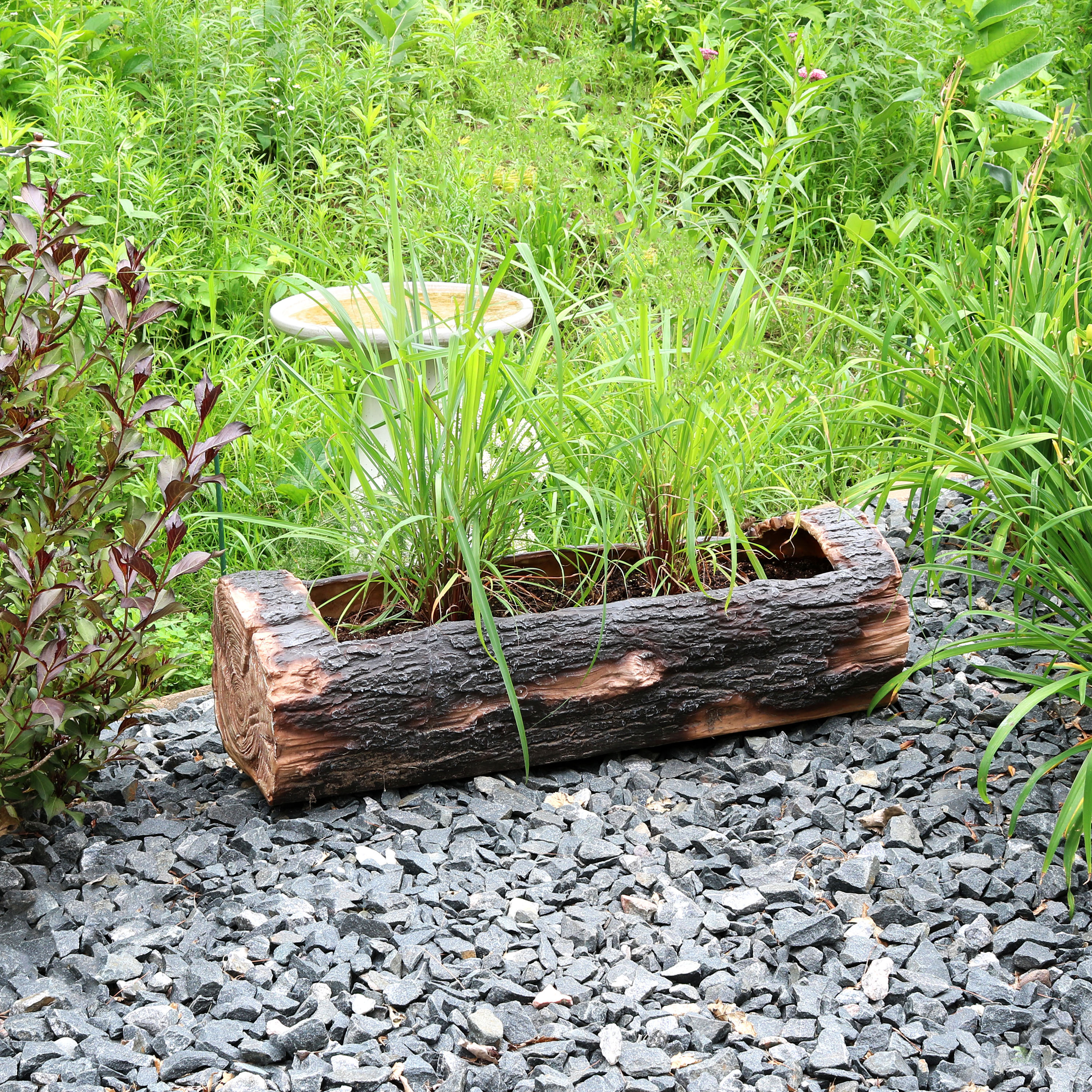 thumbnail video image 2 of Sunnydaze Rustic Log 35.5" x 13" x 9.75" Polyresin Outdoor Planter with Drainage Holes, 2 of 8