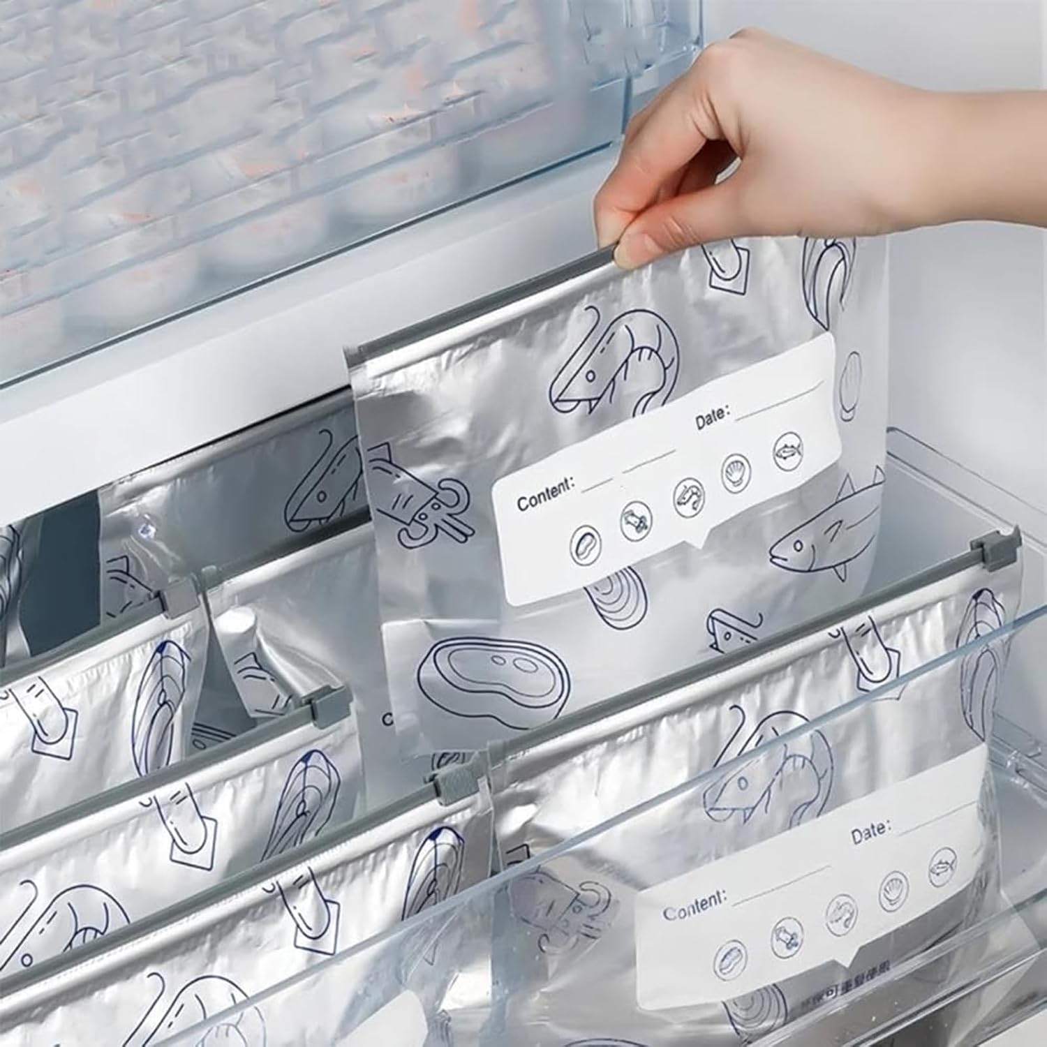 thumbnail video image 2 of SLUMLOVE 30PCS Reusable Aluminum Foil Freezer Bags, Resealable Stand-Up Food Storage Bags, 2 of 8