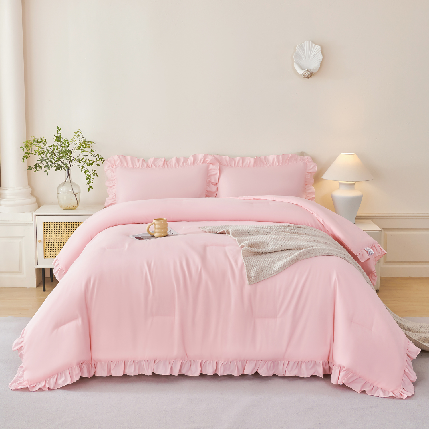 thumbnail video image 2 of URBONUR Twin Kids Comforter Set Pink-5 Pieces Ruffle Bed in A Bag with Sheets Lightweight Farmhouse Bedding Sets for Kid Teens(Pink Twin), 2 of 11
