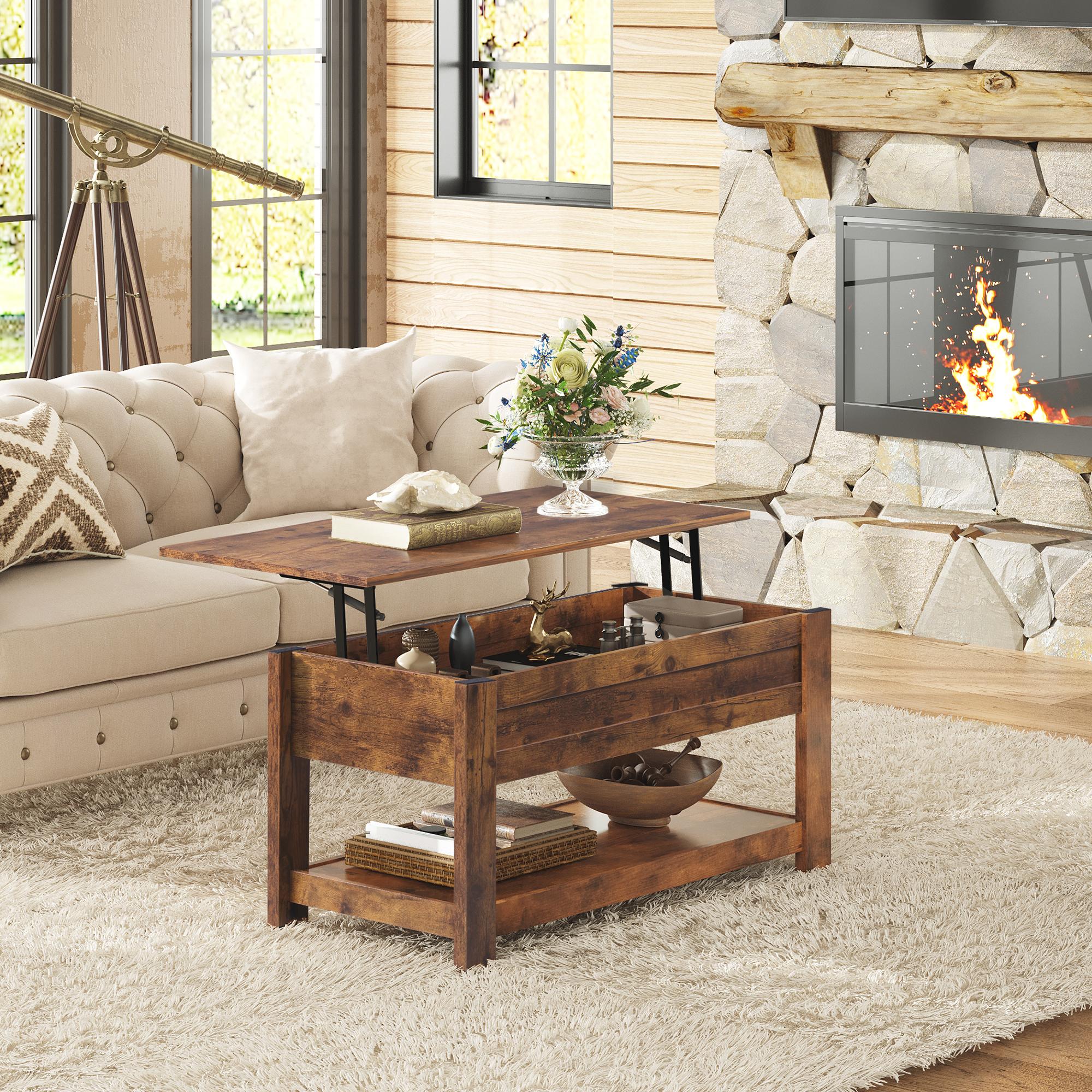 thumbnail video image 2 of GALAXHERO Coffee Table, 39" Lift Top Coffee Table with Hidden Storage and Storage Shelf for Living Room, Rustic Brown, 2 of 9